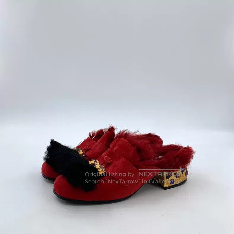 Prada Prada Red diamond-encrusted thick-heeled plush mule wrap h Size US 4.5 / IT 34.5 - 1 Thumbnail