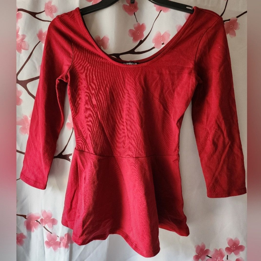 Express New Express 3/4 Sleeve Peplum Shirt Dark Red Size XS Size XS / US 0-2 / IT 36-38 - 1 Thumbnail