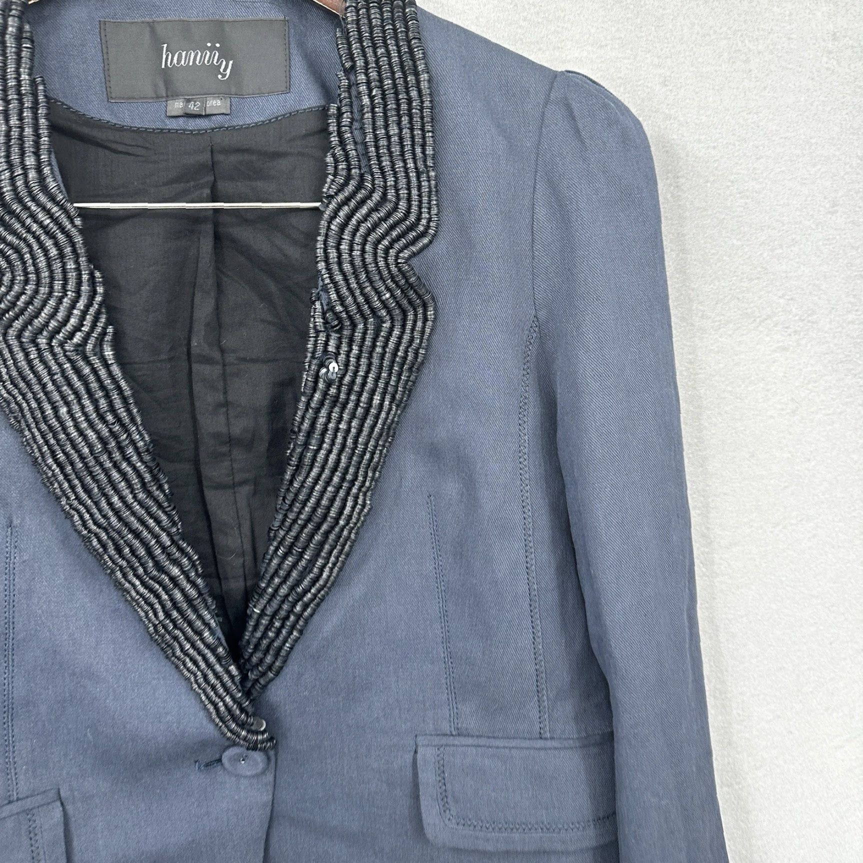 Vintage Hanii Y Jacket Womens 42 M Blue Linen Blend Embellished Quiet Luxury Bohemian Classic 90s Event Designer Mens Womens Girls Boys? Size M / US 6-8 / IT 42-44 - 3 Thumbnail