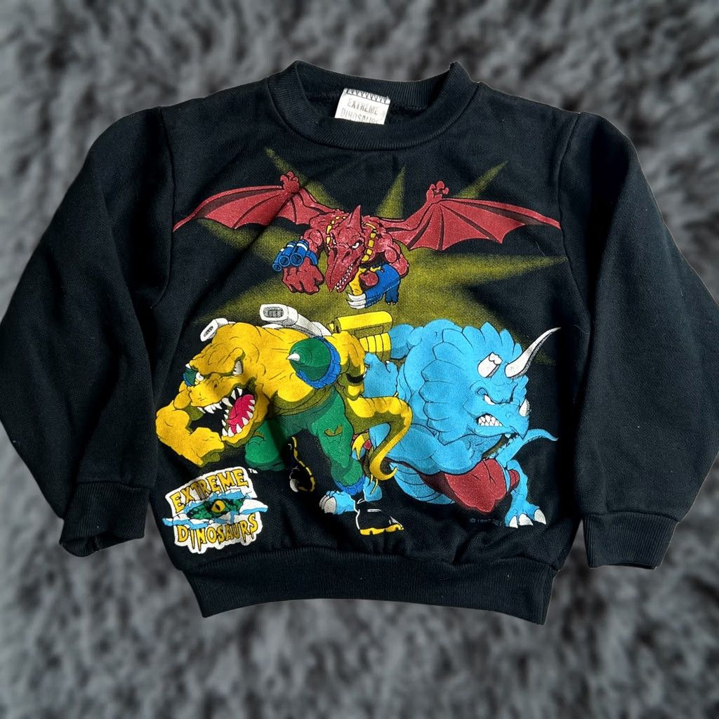 Etro VINTAGE Extreme Dinosaurs Sweatshirt Boys 4 Black 1997 90s Crewneck Long Sleeve Cartoon Graphic Vintage 1990s Authentic Licensed Graphic Sweatshirt Size US S / EU 44-46 / 1 - 1 Thumbnail
