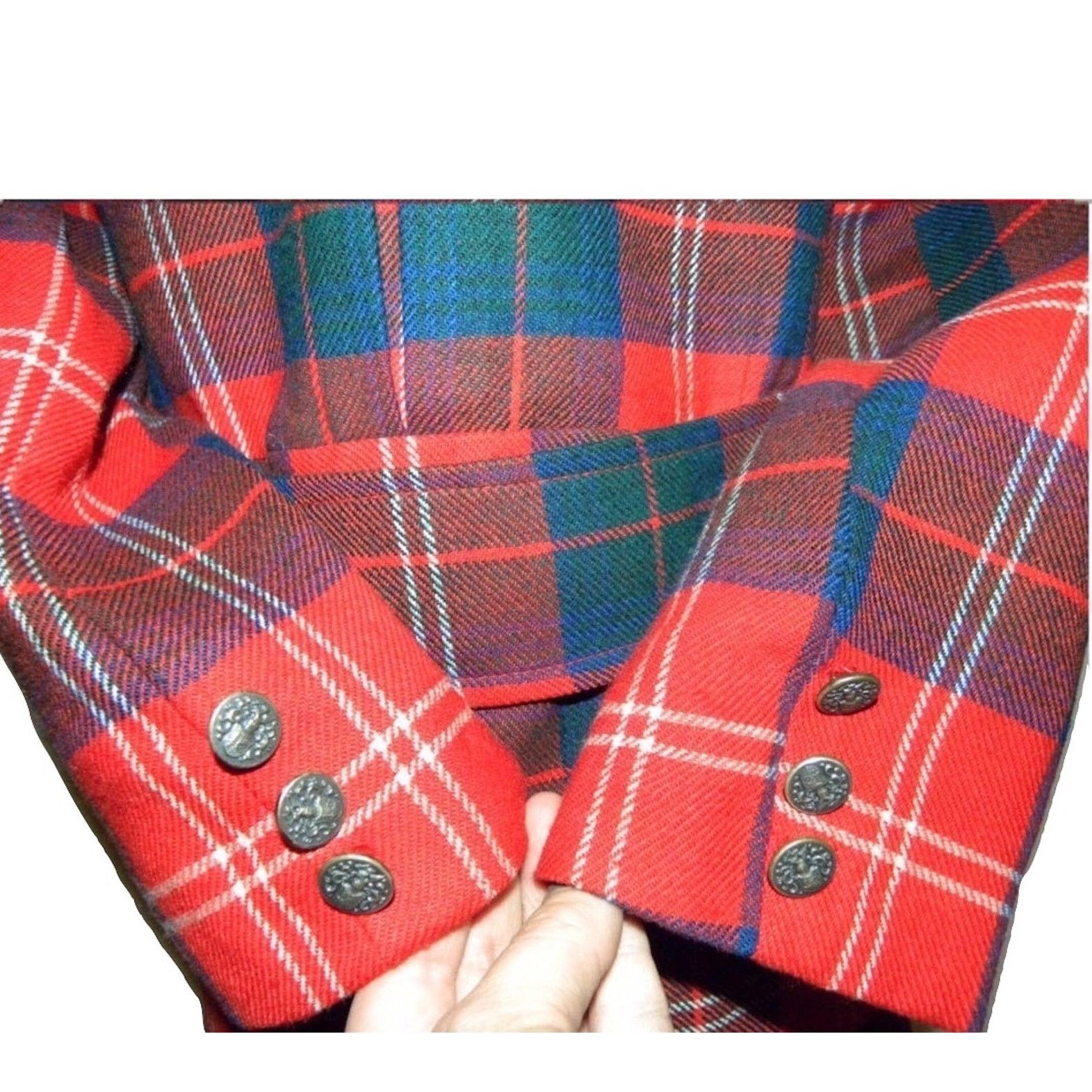 Vintage 70s RED Plaid Tartan Blazer Wide Notched Collar MOD Punk Size S / US 4 / IT 40 - 6 Thumbnail