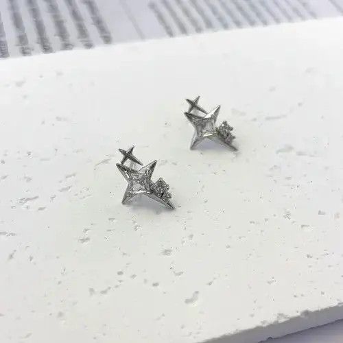 Sterling Silver 925 Silver Plated CZ Star Stud Earrings for Men Women Size ONE SIZE - 3 Thumbnail