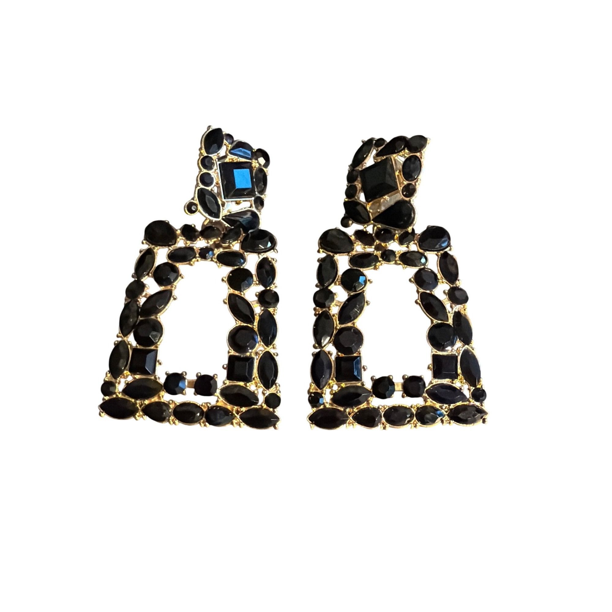 Other Gold Tone Black Rhinestone Door Knocker Earrings Chunky Pier Size ONE SIZE - 1 Thumbnail