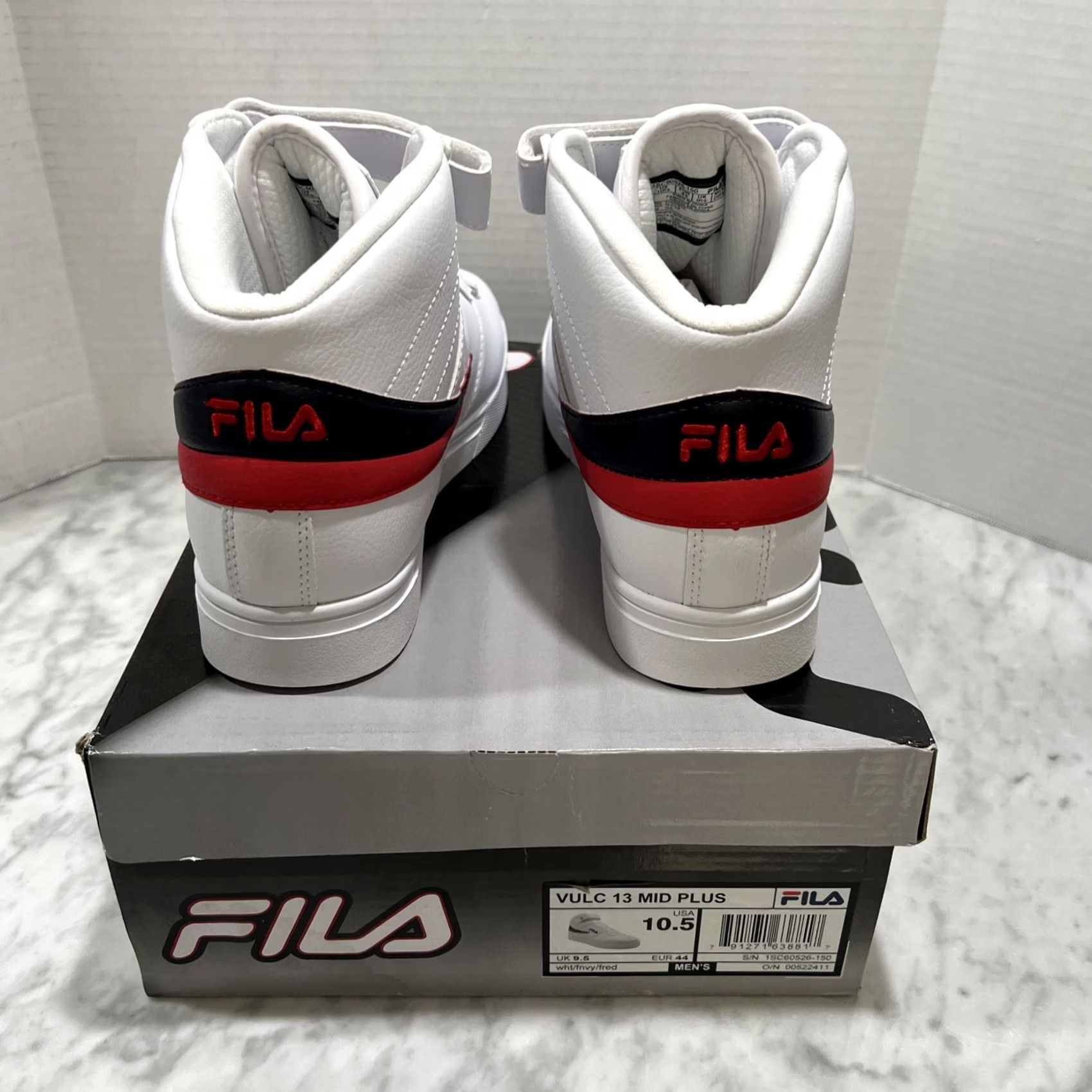 Fila FILA Sneaker Mens White Vulc Mid Plus Men New Box Navy Red Lace Hook Loop Logo Size US 10 / EU 43 - 4 Thumbnail