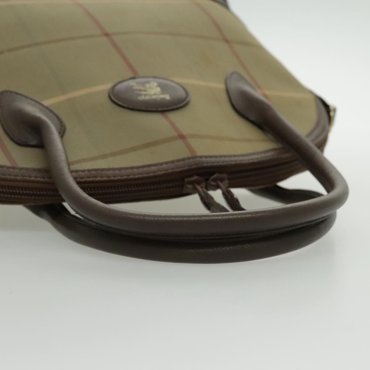 Burberry Nova Check Hand Bag Canvas Leather Brown Gold
