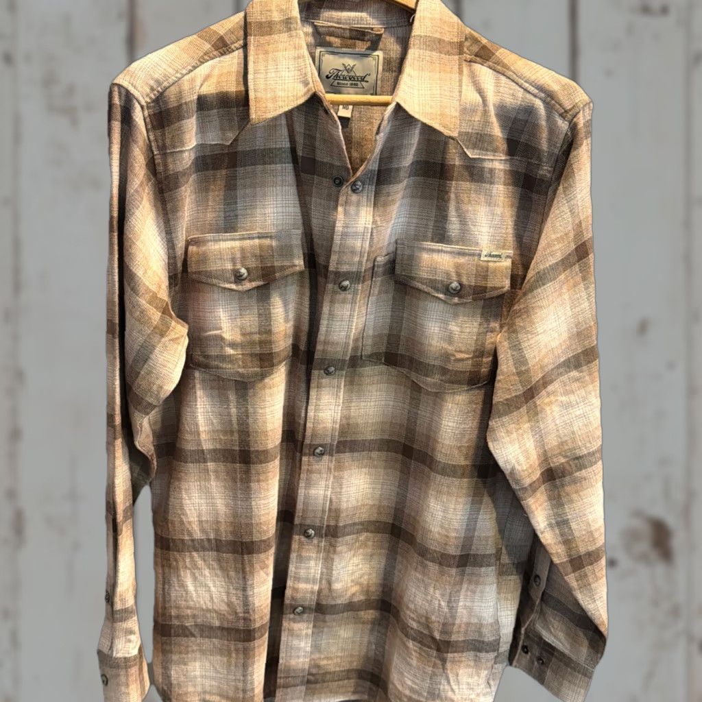 Thorogood Thorogood Brown Tan Wide Plaid Shirt Pearl Snap Mens M Western Flap Pockets Soft Size US M / EU 48-50 / 2 - 1 Thumbnail
