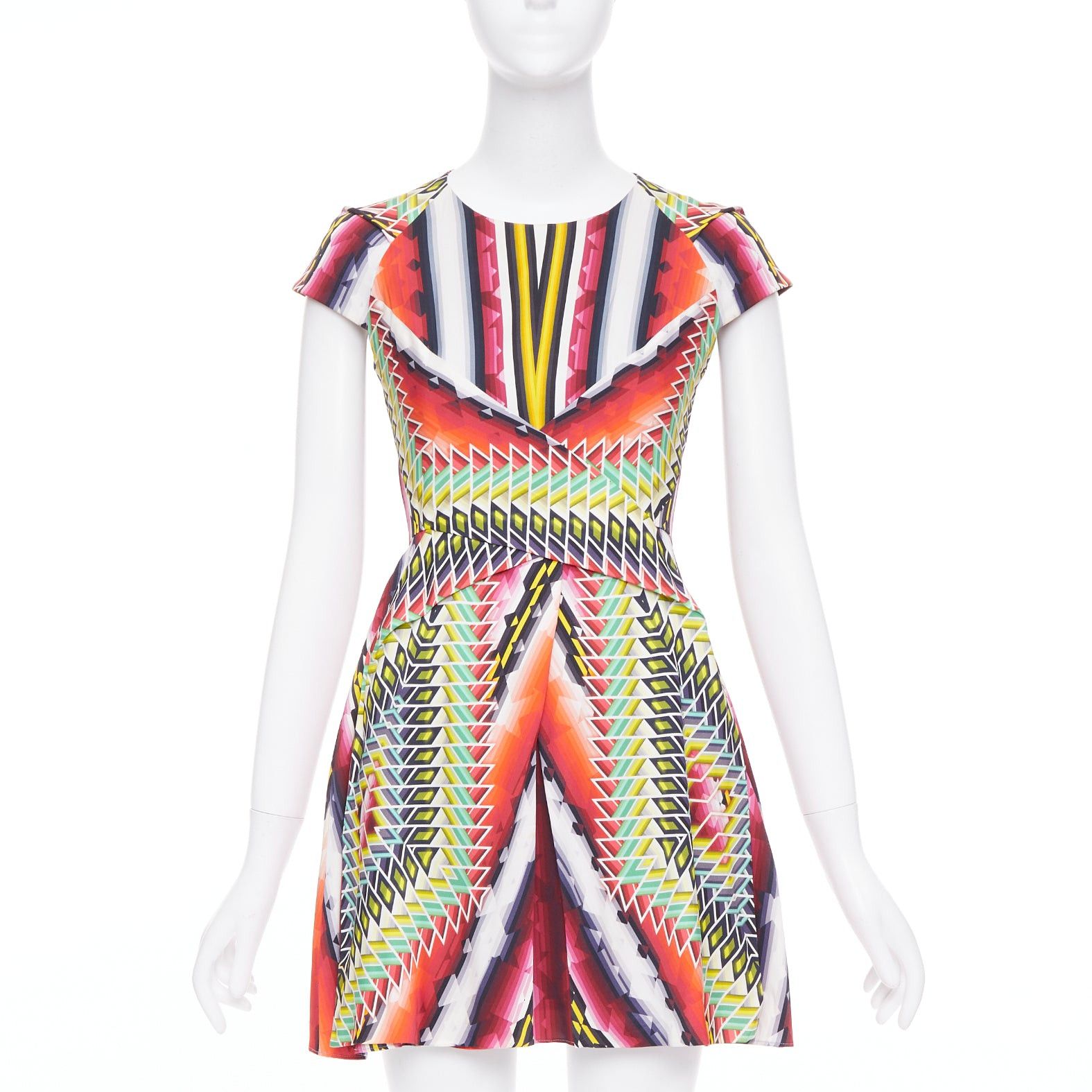 Peter Pilotto PETER PILOTTO Runway multicolor silk blend geometric digital graphic print dress UK8 S Size S / US 4 / IT 40 - 1 Thumbnail