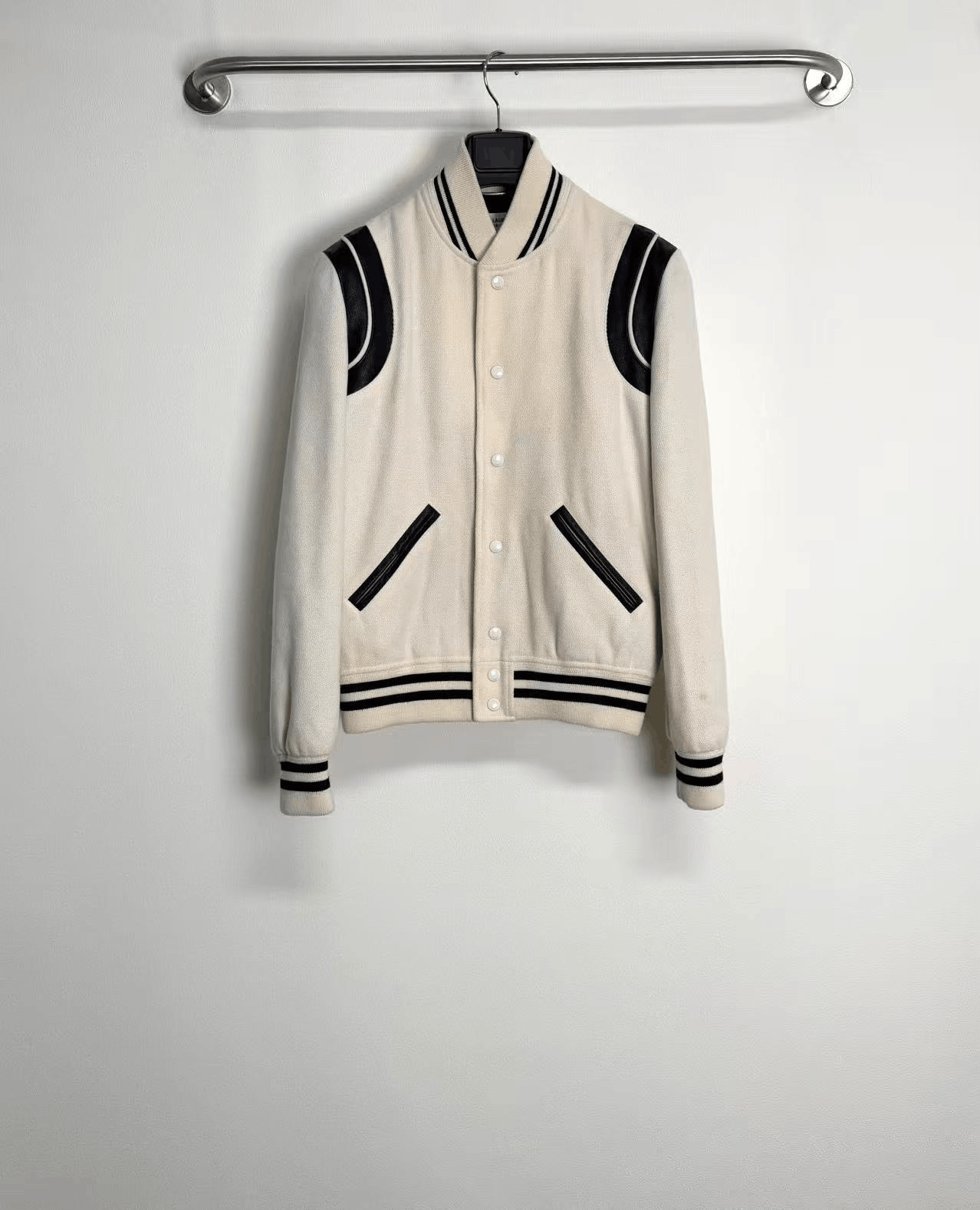 Saint Laurent Paris SAINT LAURENT Cream Black Varsity Jacket Size US S / EU 44-46 / 1 - 1 Thumbnail