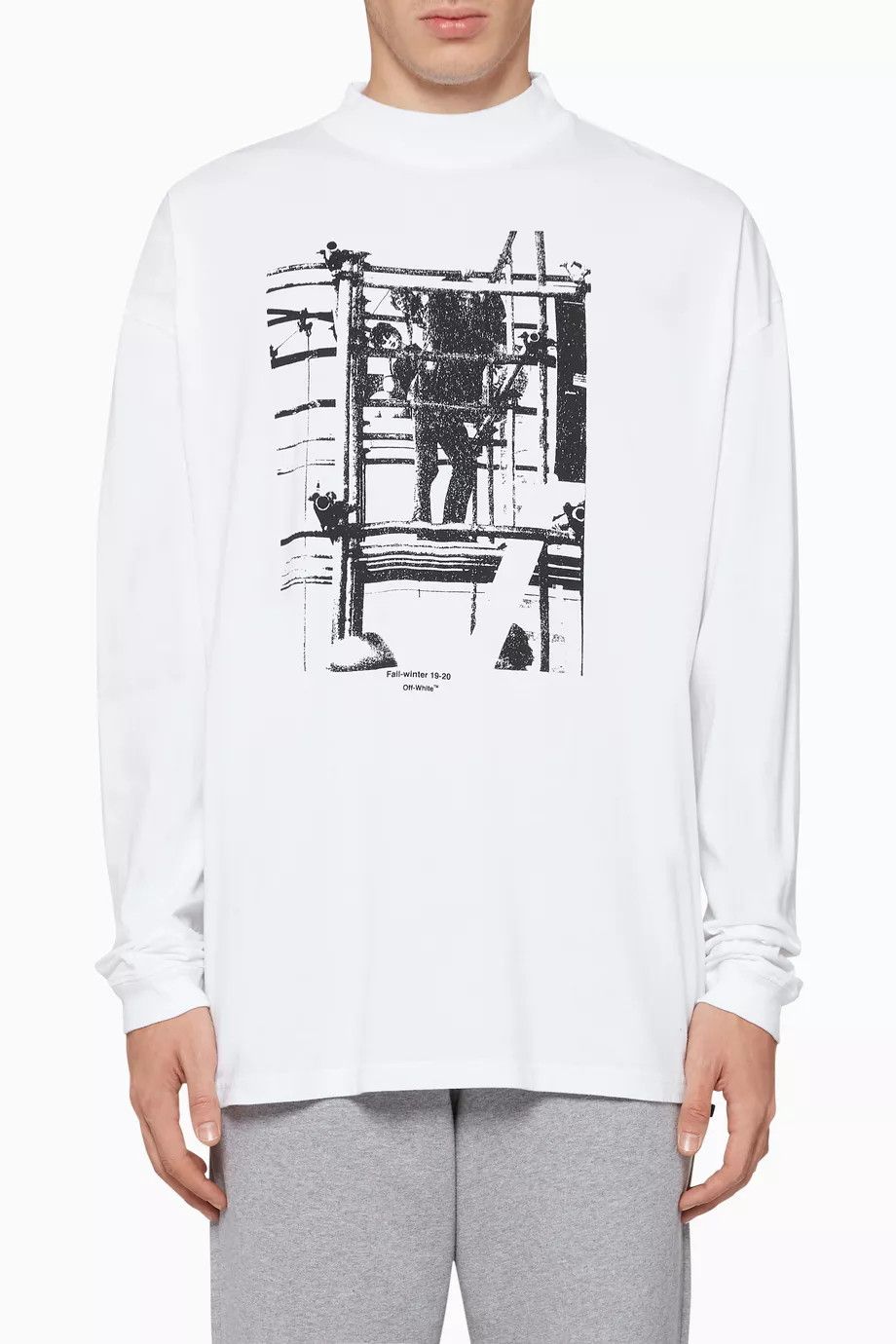 Off-White White Scaffolding Arrows Print Long Sleeve Mock Neck T-Shirt Size US M / EU 48-50 / 2 - 3 Thumbnail