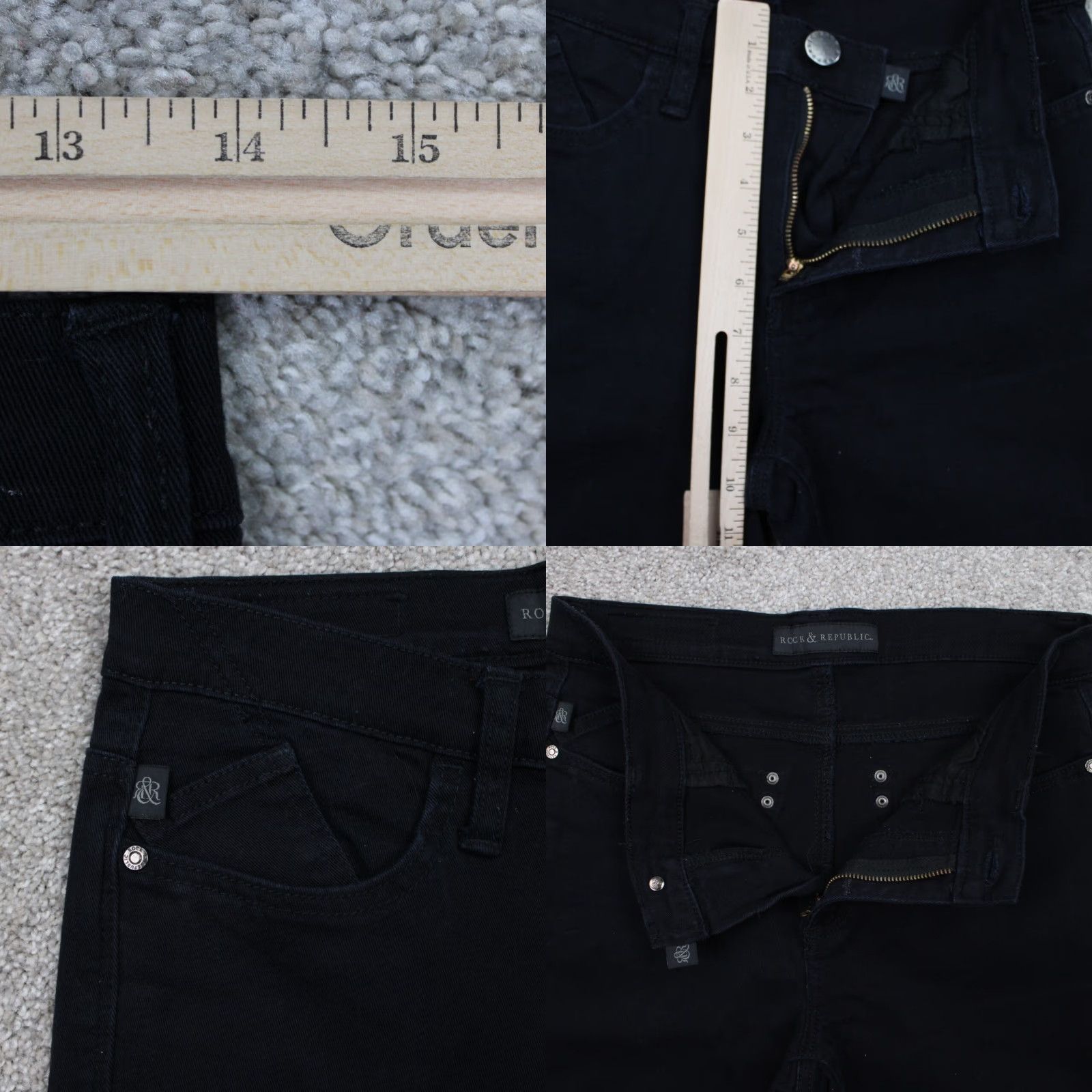 Vintage Rock & Republic Kendall Jeans Womens 6 Black Cropped Capri Stretch 24" inseam Size 28" / US 6 / IT 42 - 8 Thumbnail