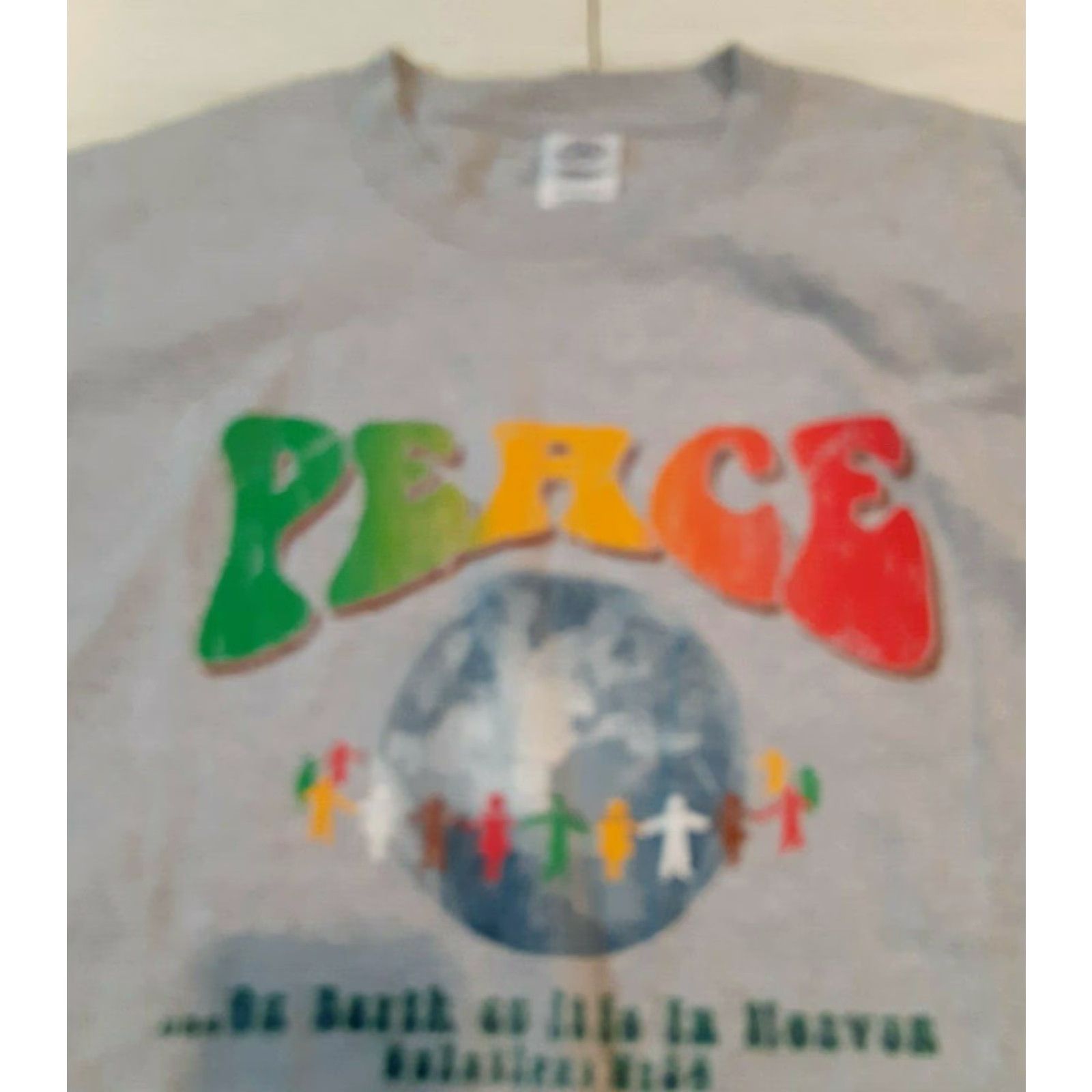 Vintage VINTAGE Peace on Earth T-Shirt 2XL Mens Grey 30in long 23in pit to pit Regular size Delta Pro Weight Pre-owned Size US XXL / EU 58 / 5 - 4 Thumbnail