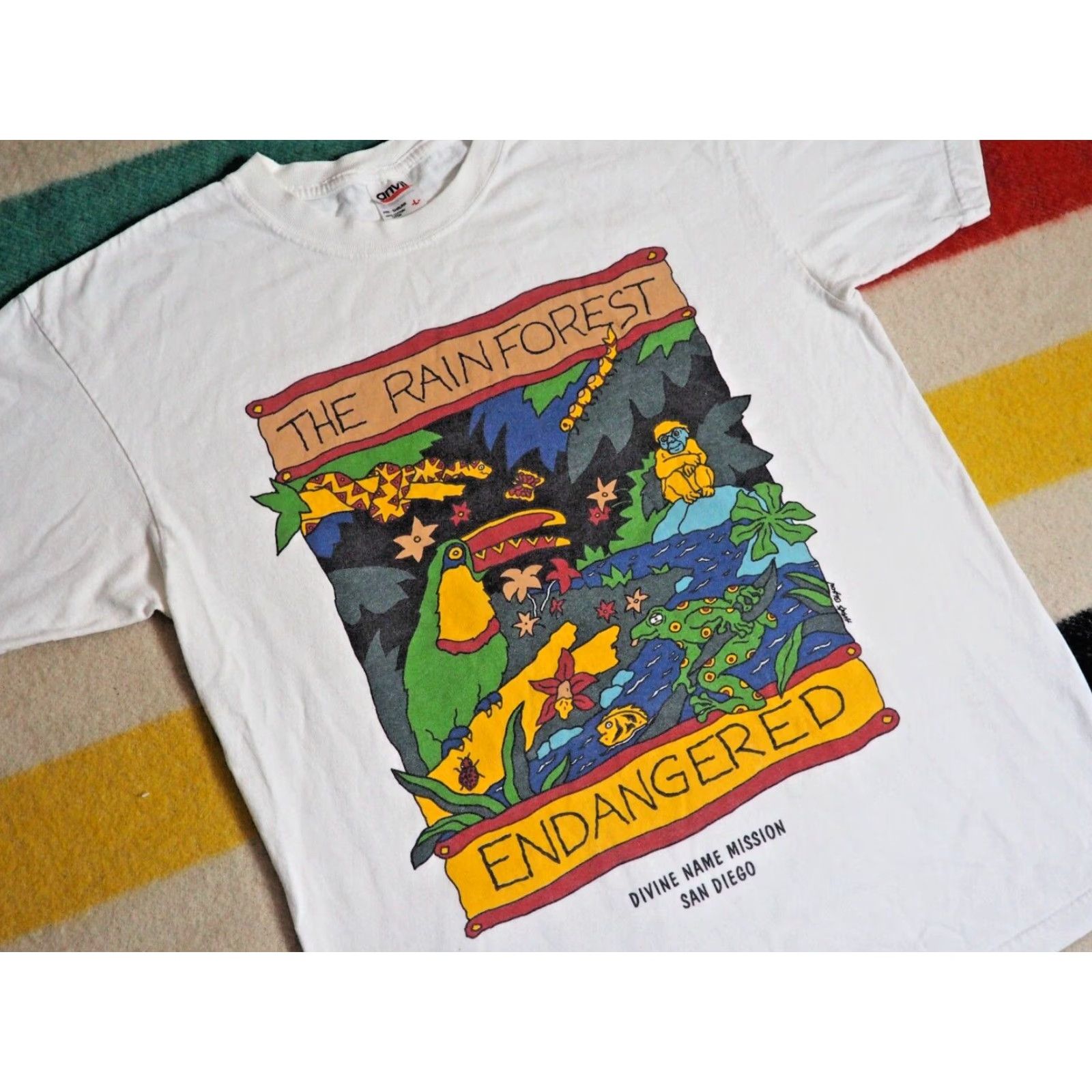 Anvil VTG 90s Y2k Anvil Rainforest Eco Animal Nature Art White Tee T-Shirt L Unisex White T-Shirt 2000s Graphic Tee Size US L / EU 52-54 / 3 - 2 Thumbnail