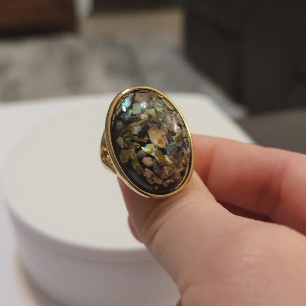 Designer Big 28mm Colorful Shells Mosaic Artificial Coral Gold Ring Size ONE SIZE - 5 Thumbnail