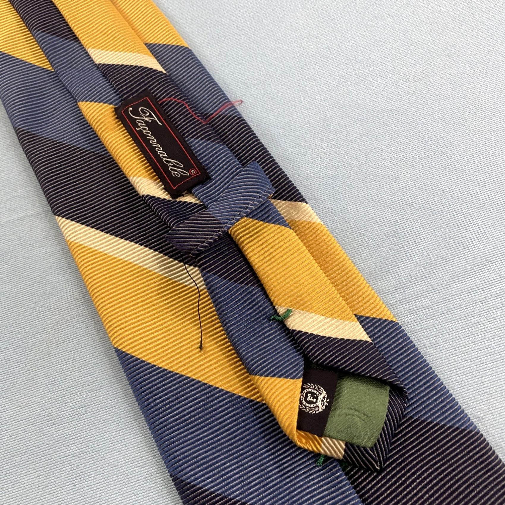 Faconnable VINTAGE Façonnable Men Silk Blue Gold Yellow Wide Stripe Repp Neck Tie 4x60 France Stain Size ONE SIZE - 6 Thumbnail