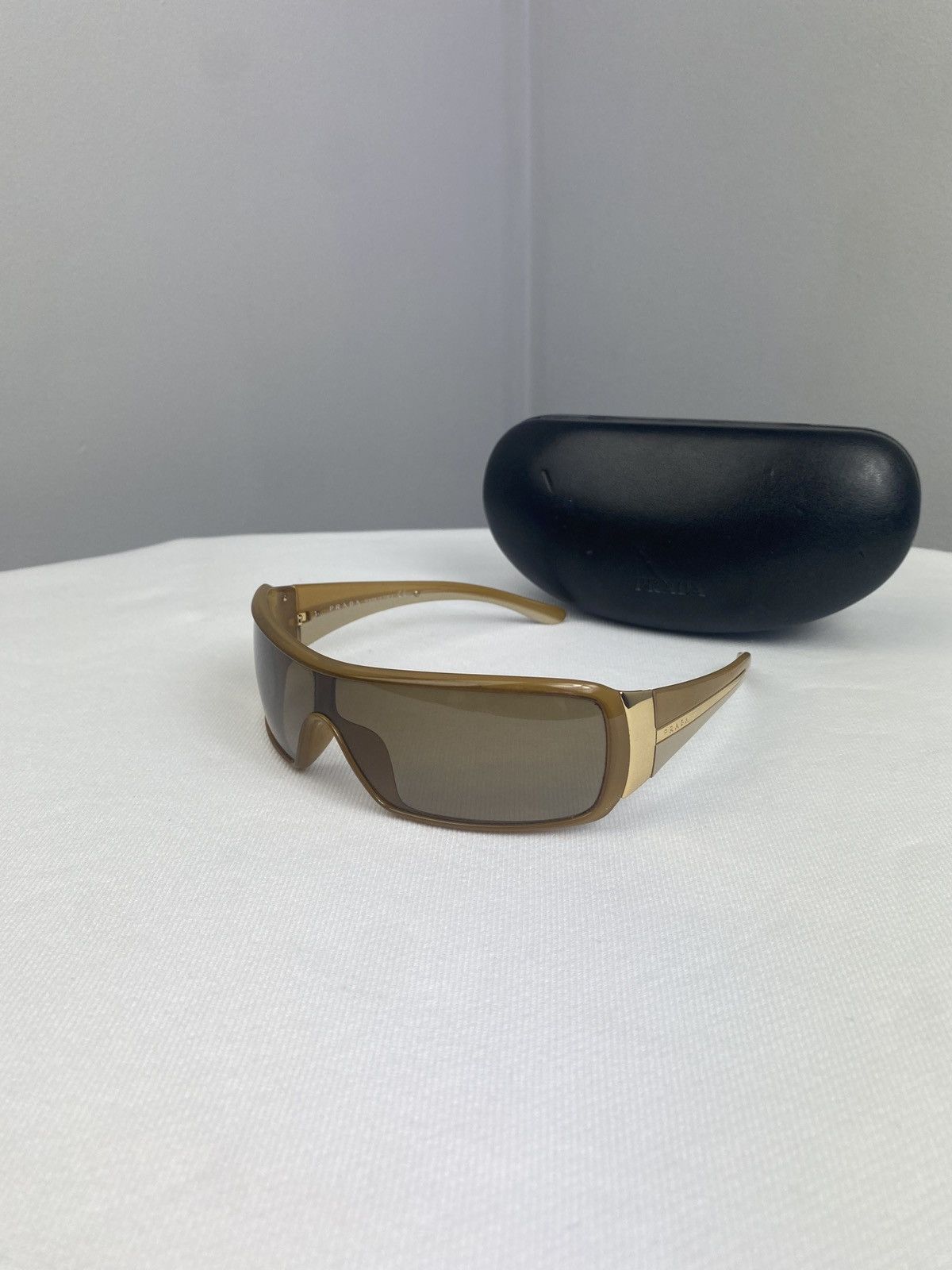 Prada Prada SPR 03H Shield Sunglasses Brown Gold Made in 