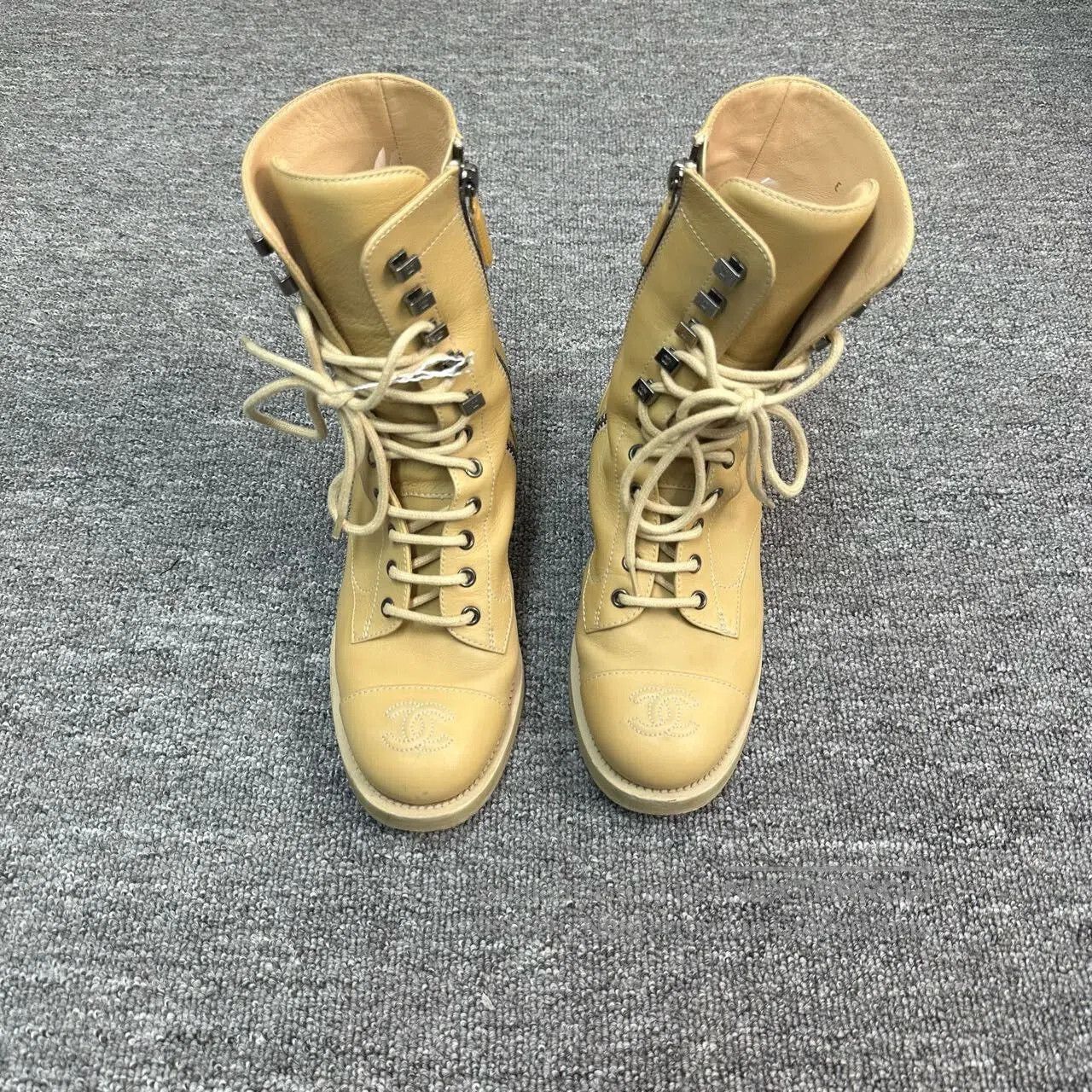 Chanel beige logo combat boots by Chanel. Size US 5.5 / IT 35.5 - 1 Thumbnail