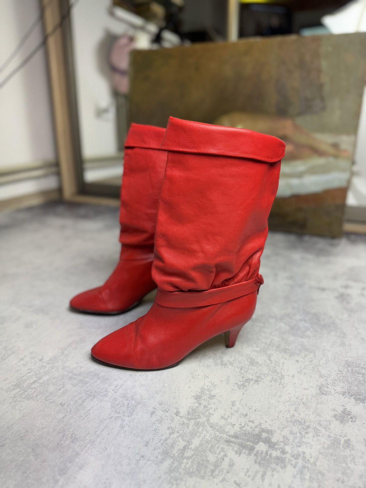 Avant Garde Peter Kaiser West Germany Leather Y2K Heels Boots Shoes in Red, Women's (Size 6.5)