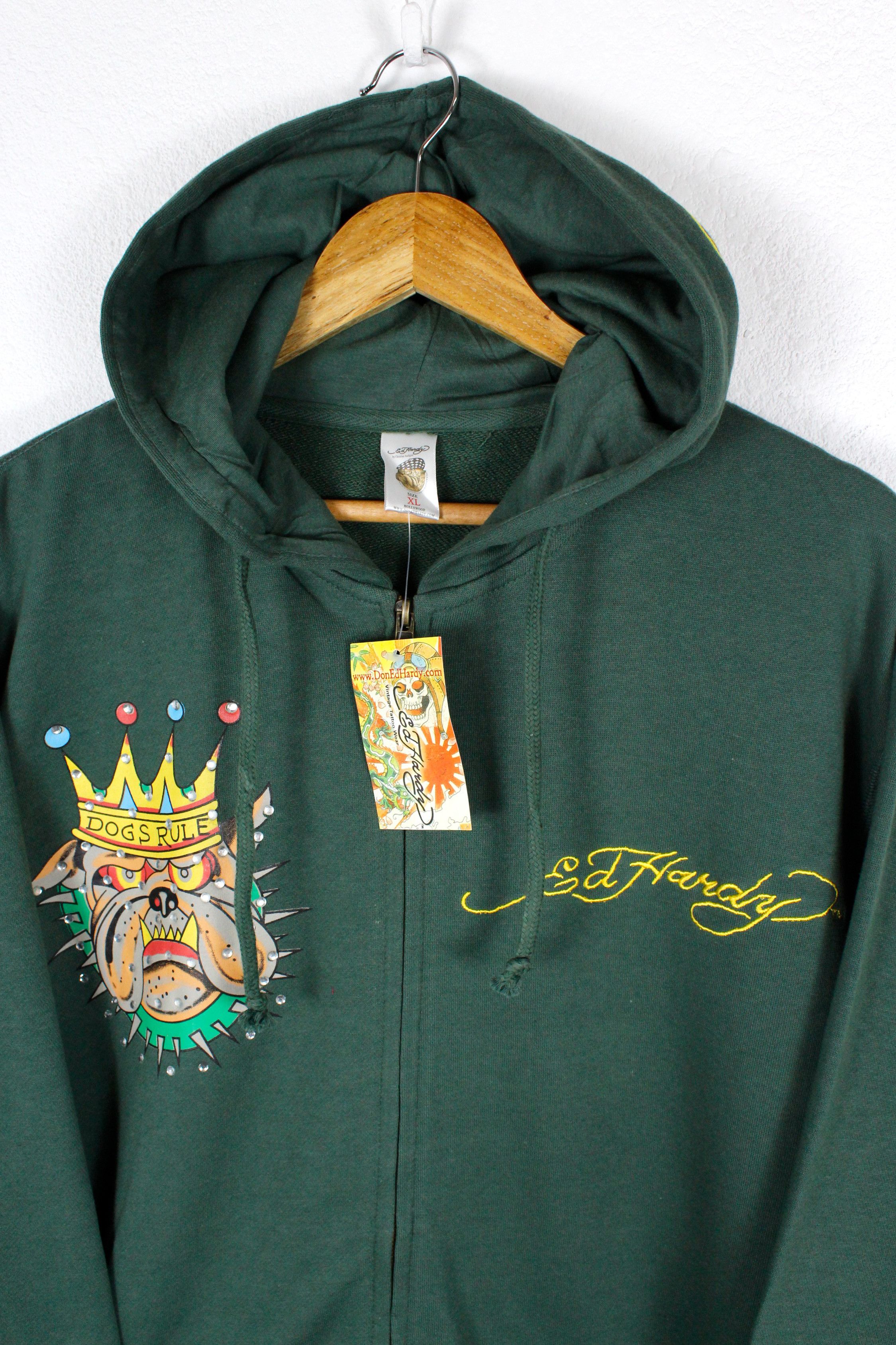 Christian Audigier × Ed Hardy × Vintage Vintage Y2K ED HARDY Big Dog Logo Embellished Zip Hoodie Size US XL / EU 56 / 4 - 2 Thumbnail