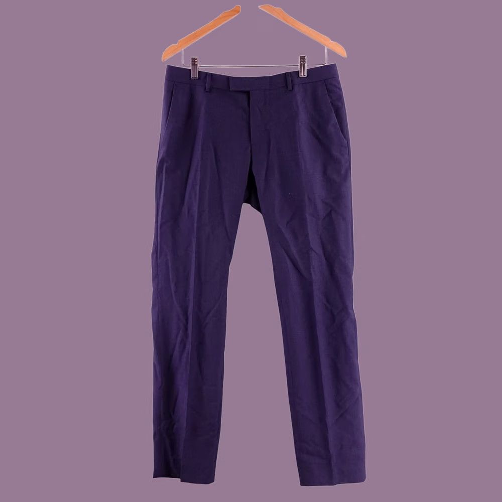 Z Zegna Z Zegna Pants Mens 34x31 Blue Purple Wool Blend Slim Fit Micro Check Dress Size US 35 - 1 Thumbnail