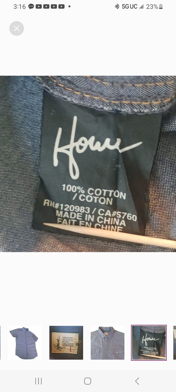 Howe Howe Creative WorkForce Short Sleeve Button Up Shirt. Size US L / EU 52-54 / 3 - 5 Thumbnail