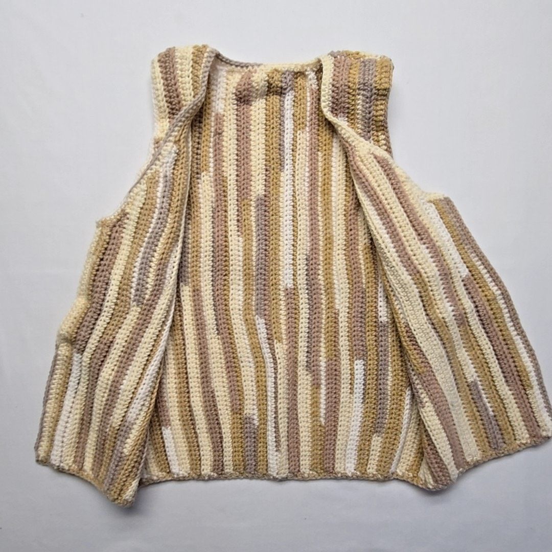 Handmade Striped Earth Tones Boho knitted Vest Brown Tan M Knit Vest Size M / US 6-8 / IT 42-44 - 2 Thumbnail