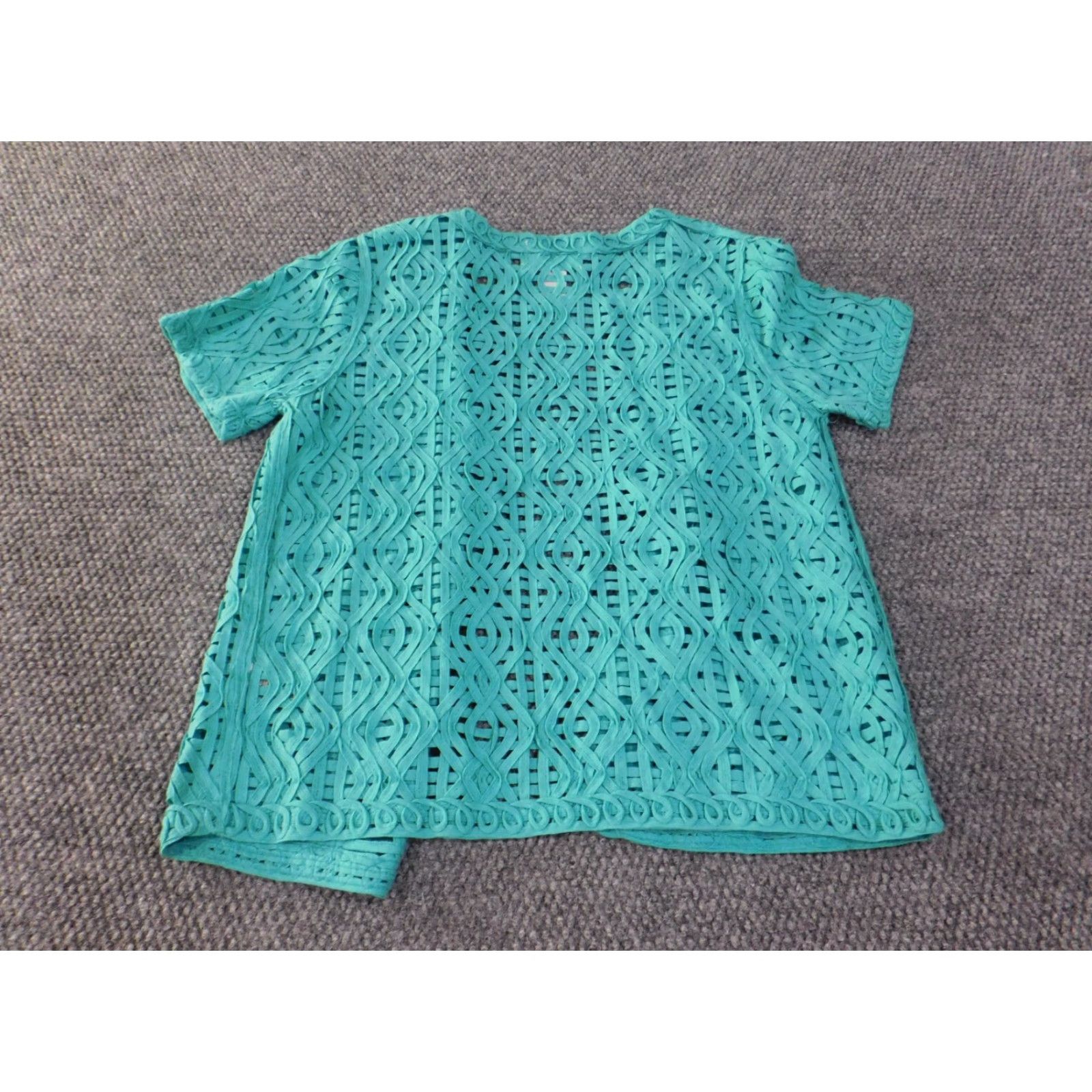 Vintage Alfred Dunner Blouse Shirt Womens Open Cotton Lace Beaded Short Sleeve Round Neck Petites Green Casual Size S / US 4 / IT 40 - 7 Thumbnail