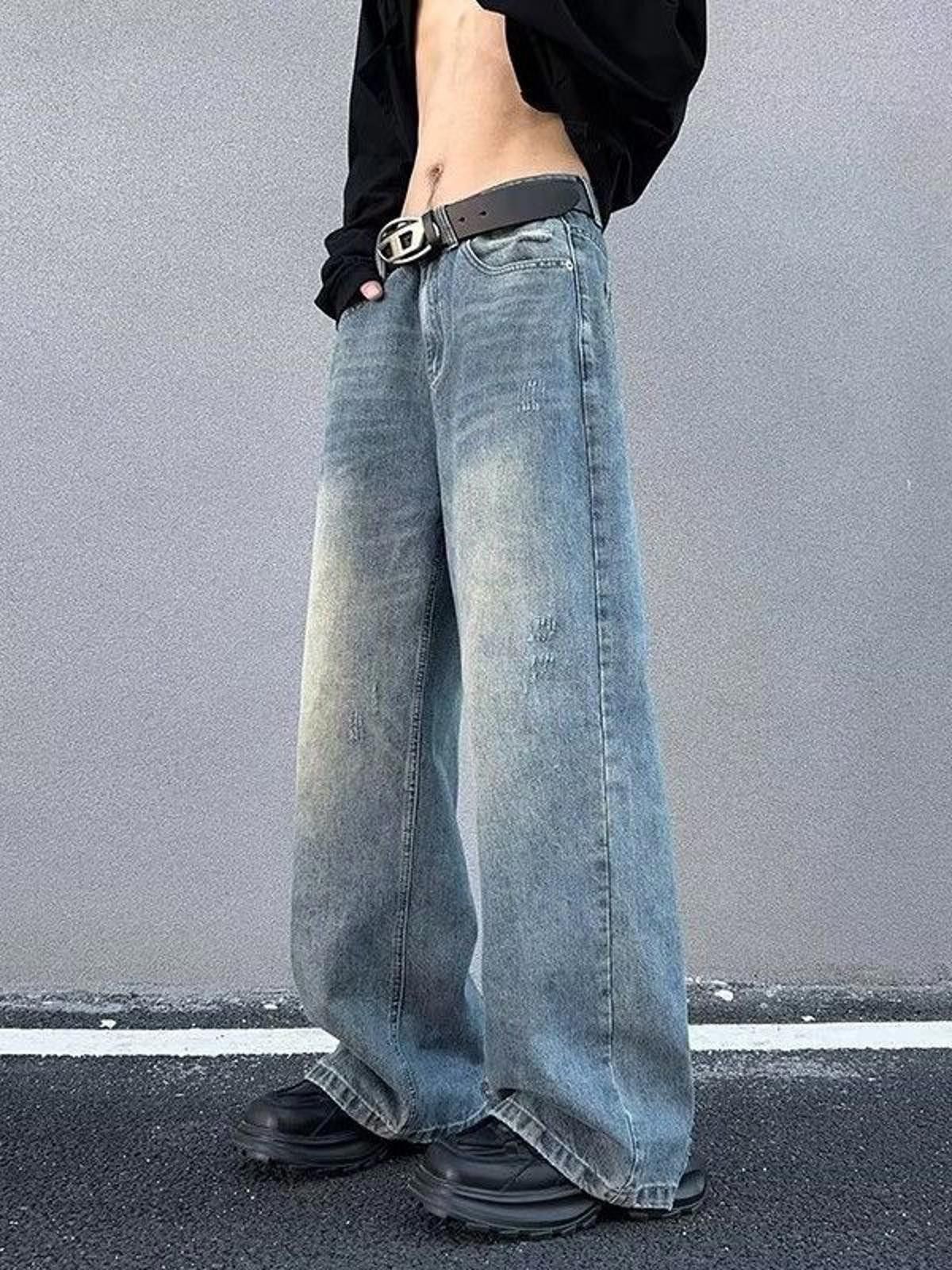 Vintage Washed Blue Loose Straight Wide Leg Denim Jeans Size US 32 / EU 48 - 5 Thumbnail