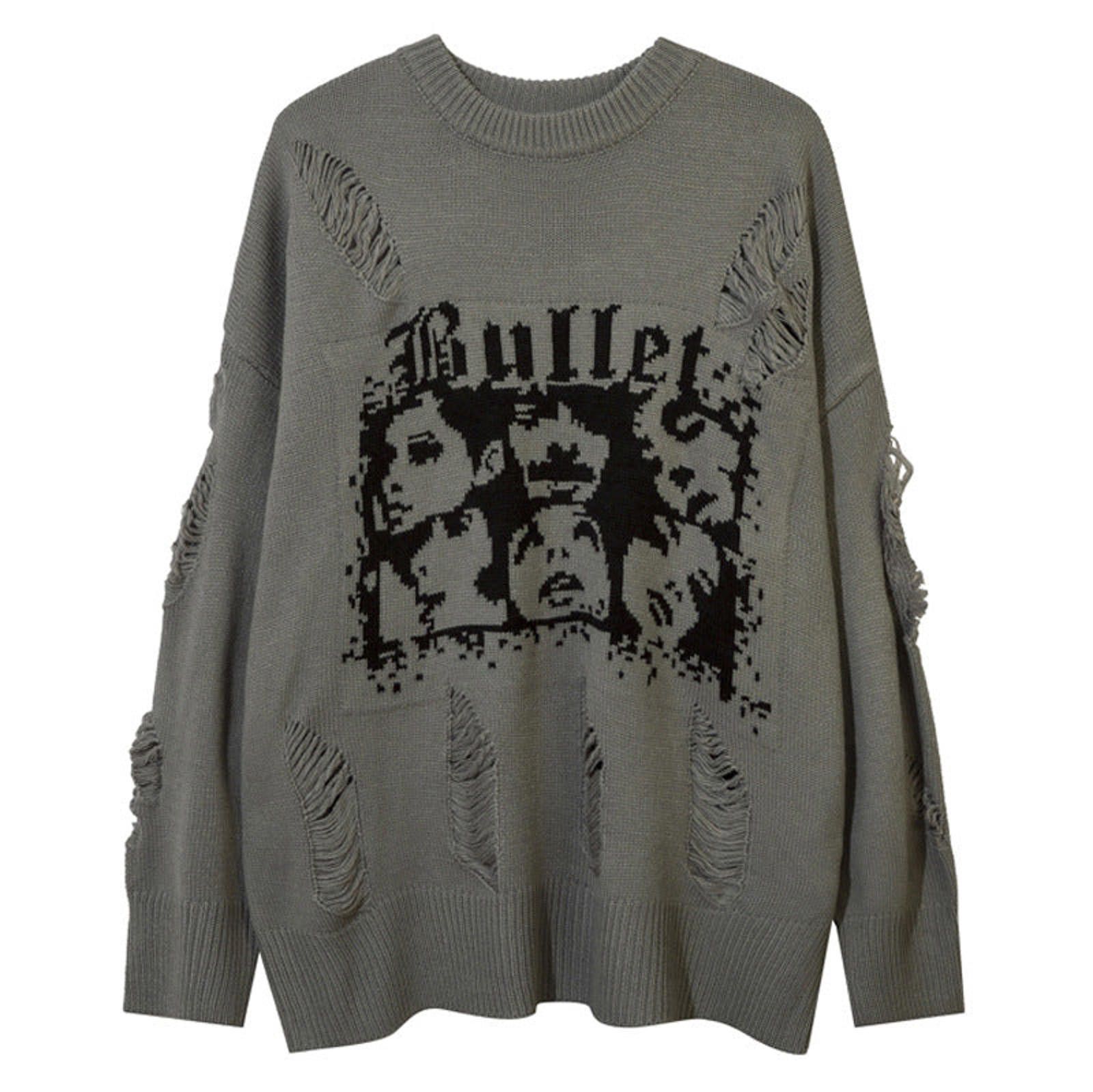 Vintage FACES Distressed Graphic Knit Sweater, Oversized Fit Sweater Size US M / EU 48-50 / 2 - 1 Thumbnail