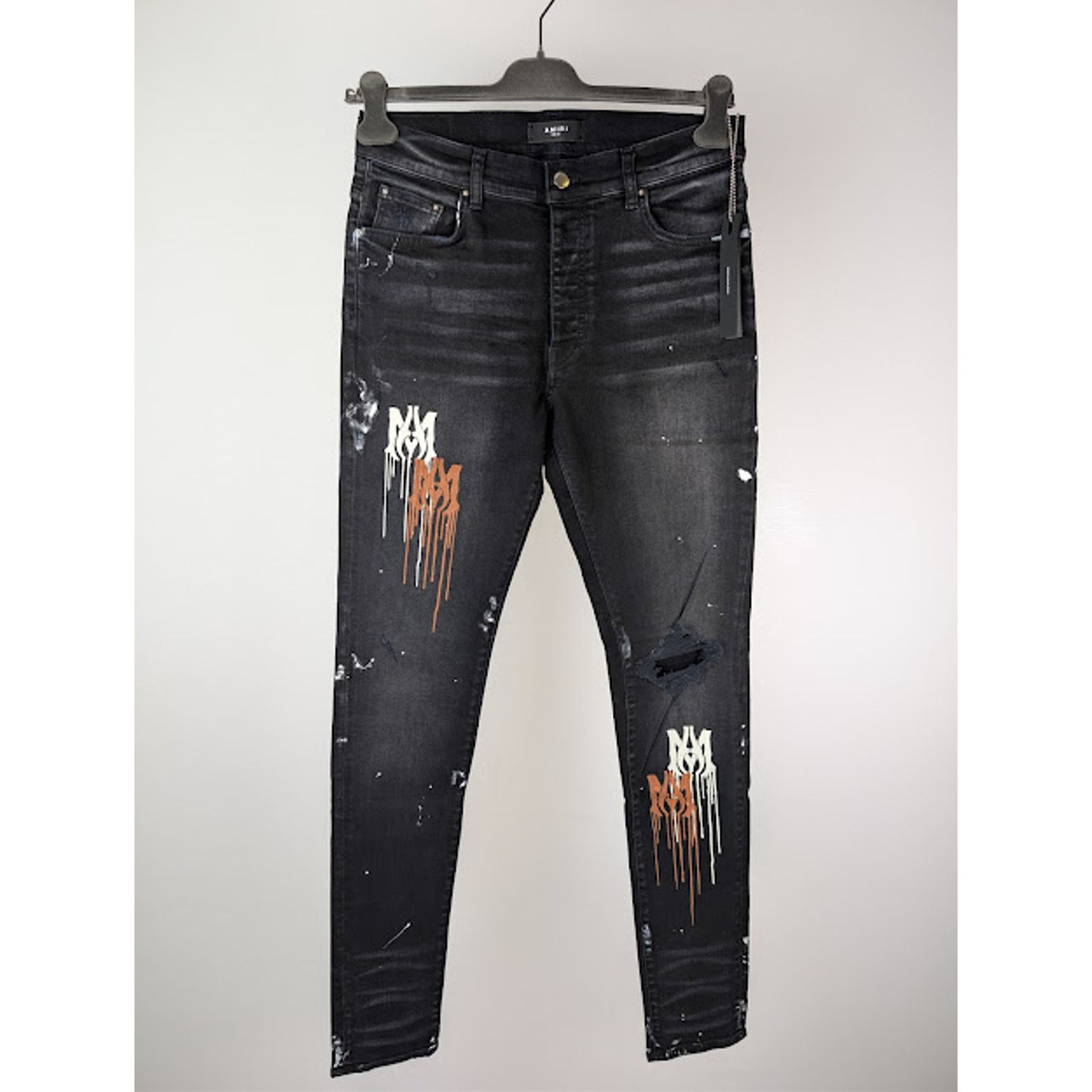 Amiri o1rshd1 MA Drip Skinny Denim Jeans in Aged Black Size US 31 - 1 Thumbnail