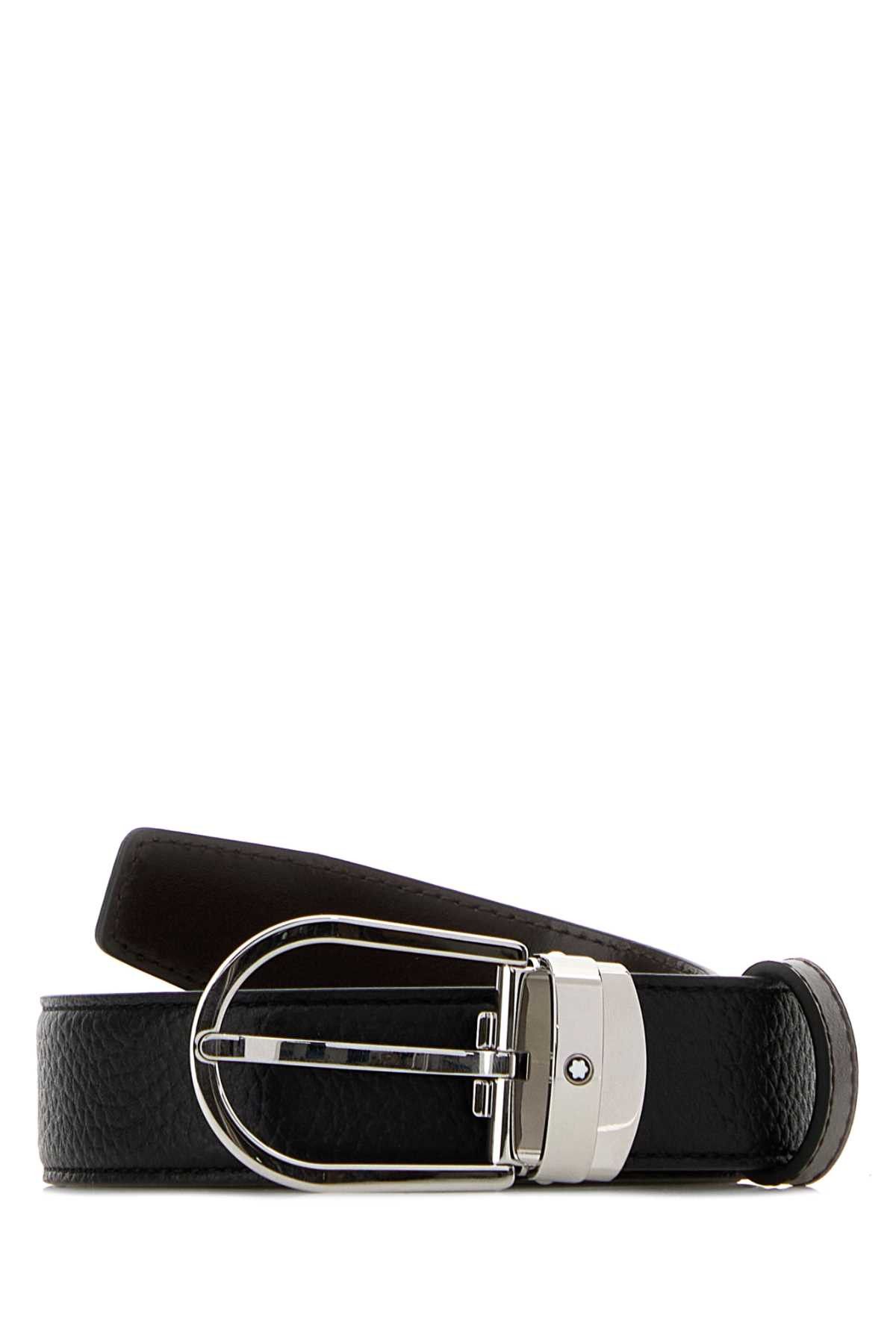 Montblanc Black Leather Reversible Belt Size ONE SIZE - 1 Thumbnail