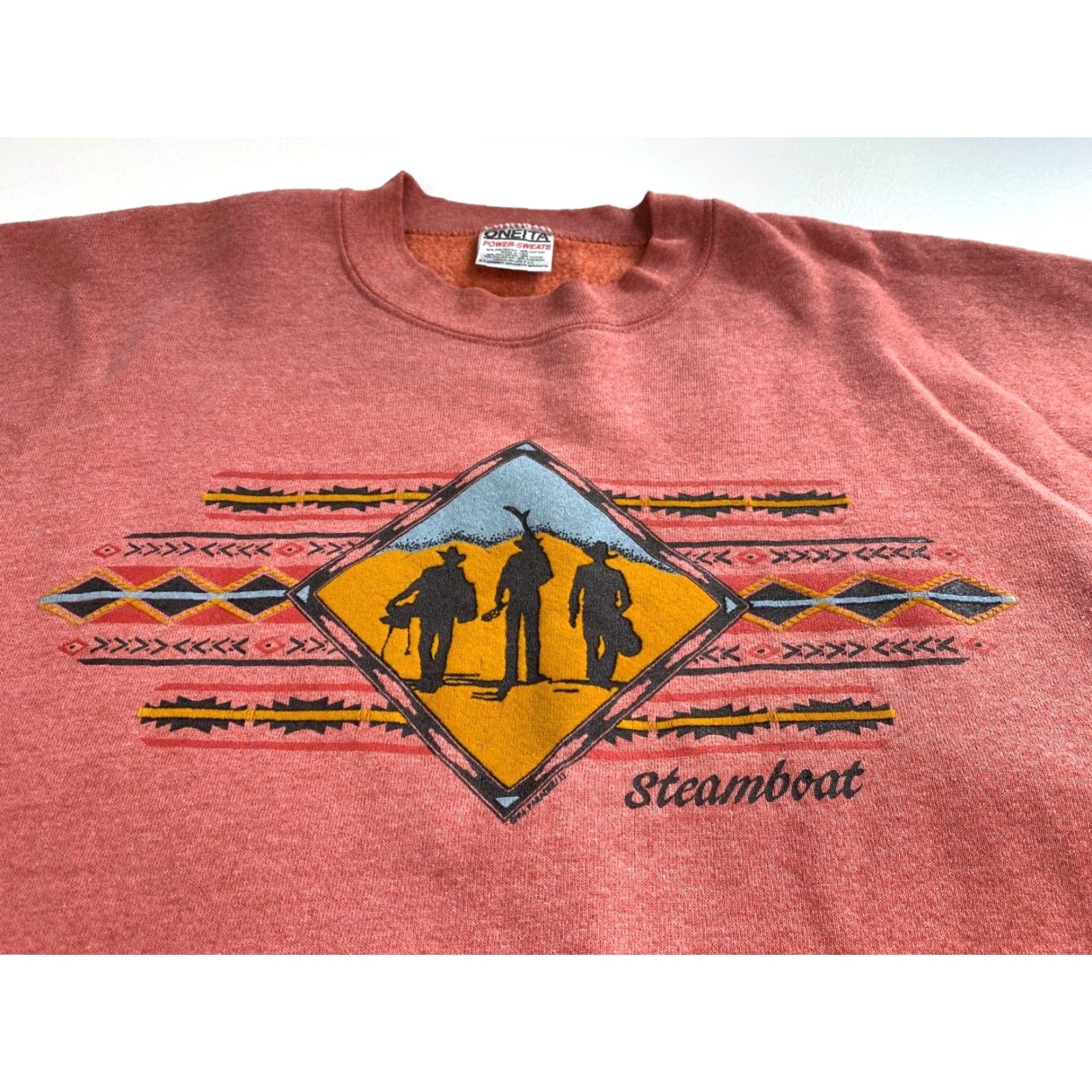 Vintage Oneita Vintage 90s Steamboat Sweatshirt XL Coral Puff Print Fleece Crew Neck Men’s Pullover Sweatshirt Size US XL / EU 56 / 4 - 5 Thumbnail