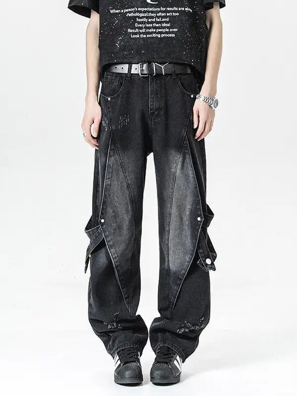 Japanese Brand Retro loose straight leg spliced jeans Size US 32 / EU 48 - 4 Thumbnail