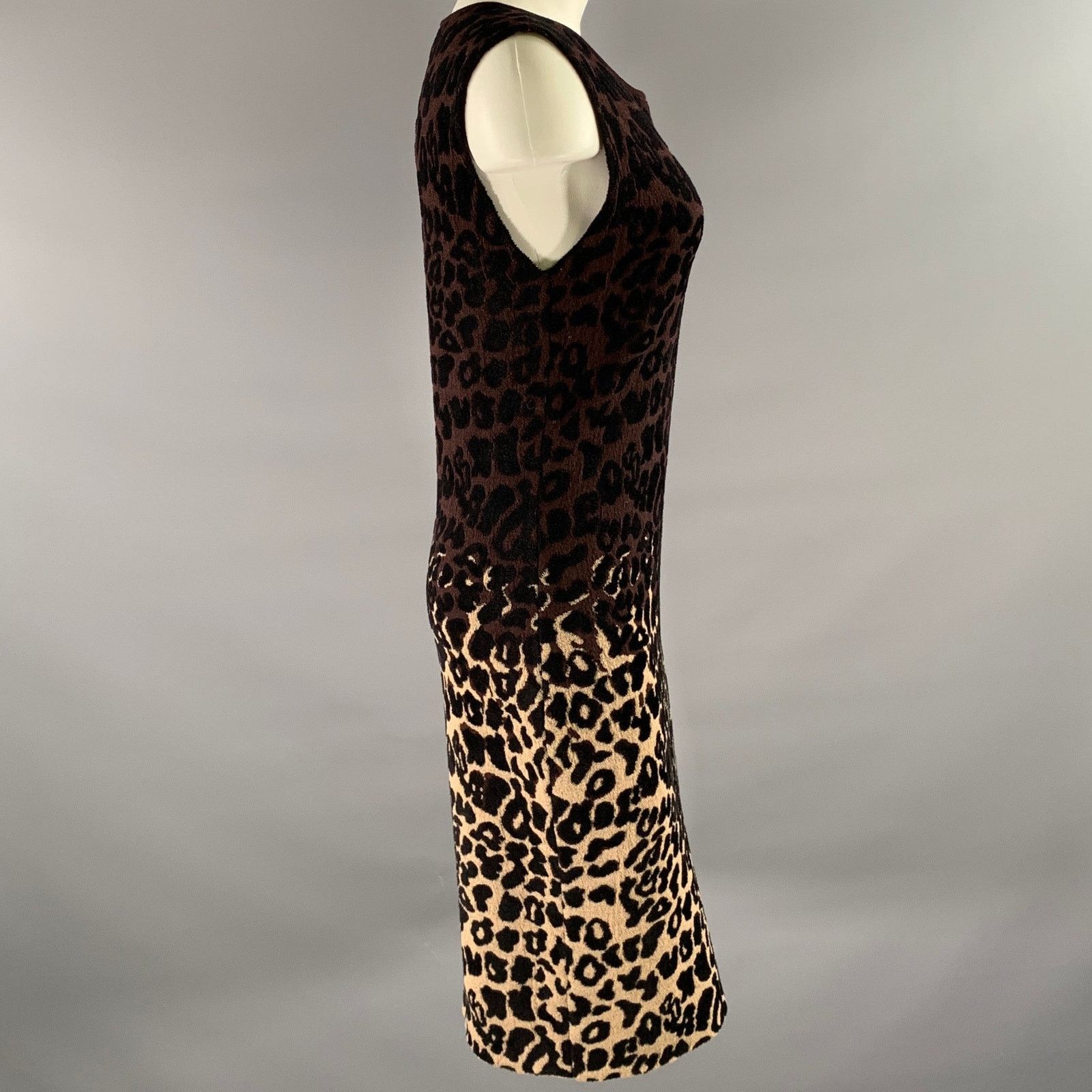 Lanvin LANVIN Size M Burgundy Tan Wool Blend Leopard Dress Size M / US 6-8 / IT 42-44 - 3 Thumbnail