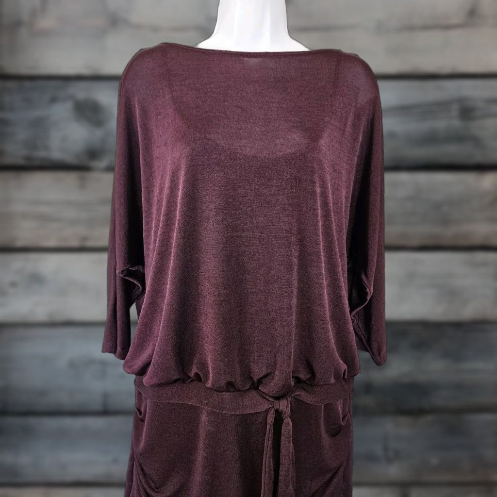 White House Black Market White House Black Market Burgundy Womens Blouson Dress Sz Medium Dolman Sleeve Size M / US 6-8 / IT 42-44 - 1 Thumbnail