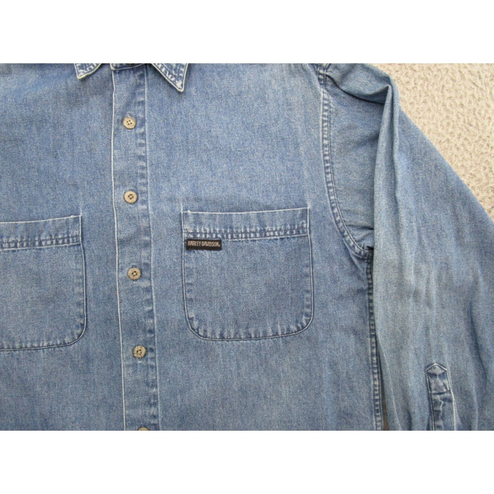 Harley Davidson Harley-Davidson Button-Up Shirt Denim Long Sleeve Blue Small Men’s Regular Pocket Collared Vintage? No - (adjusted) Size US S / EU 44-46 / 1 - 2 Thumbnail