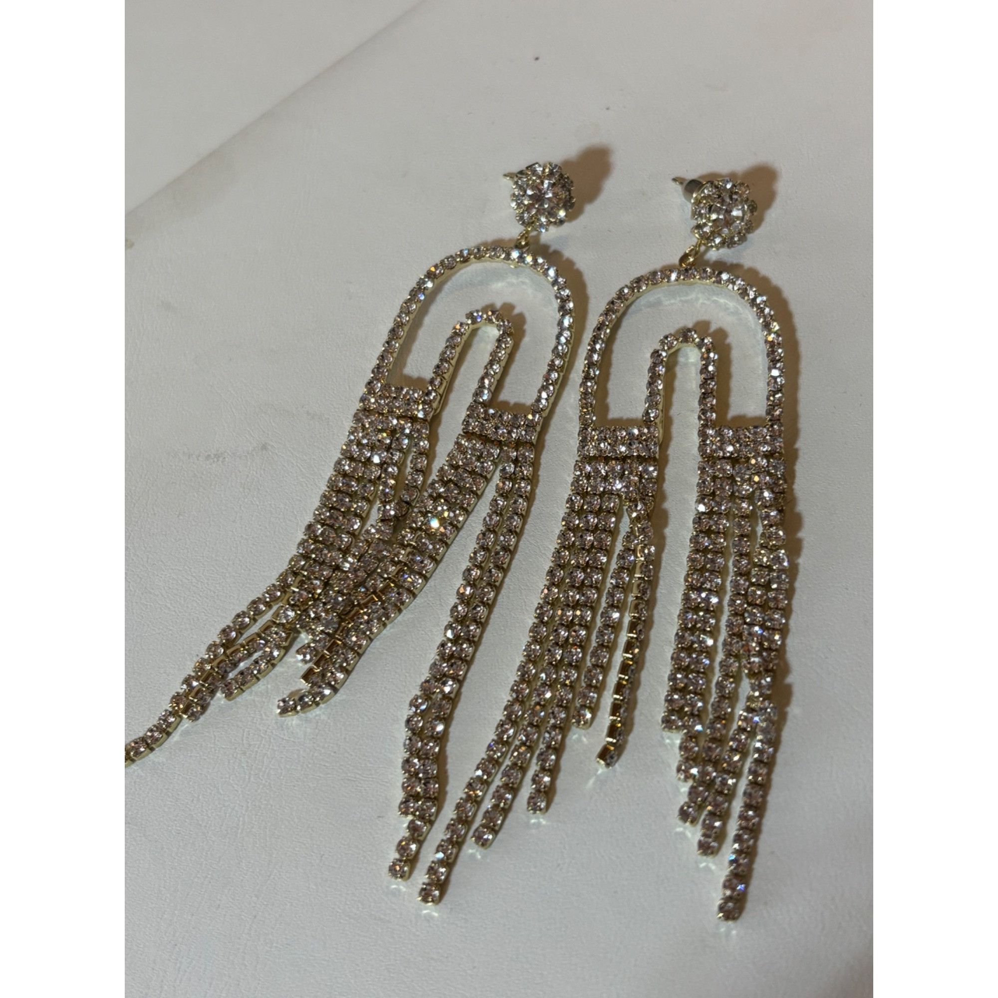 Other Gold & Rhinestone Statement Dangle Earrings With Fringe Deta Size ONE SIZE - 2 Thumbnail