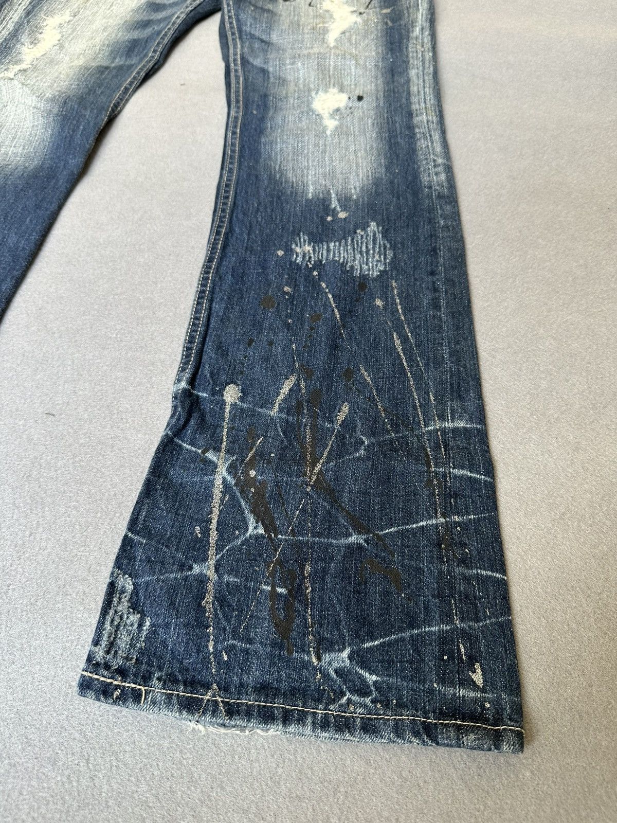 Japanese Brand FLARE Unbranded Splatter Distressed Denim Size US 33 - 6 Thumbnail