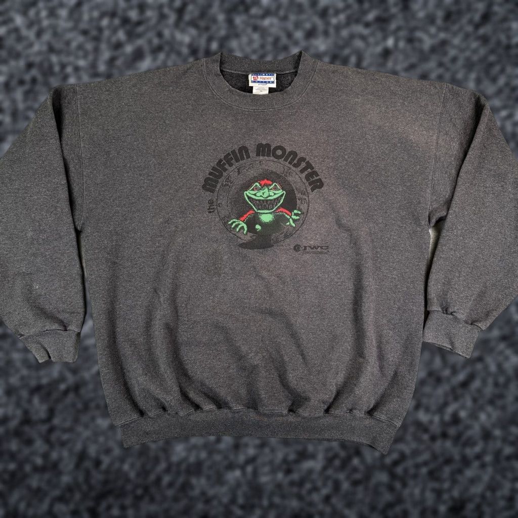 Hanes VINTAGE Hanes Sweatshirt Mens XL Gray Fleece Graphic Crewneck Muffin Monster 90s Size US XL / EU 56 / 4 - 1 Thumbnail