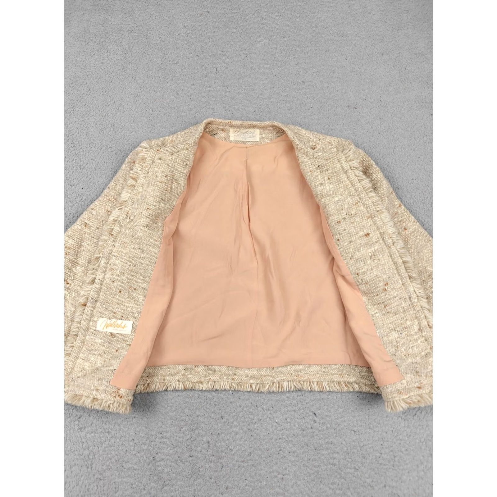 Pendleton VINTAGE Pendleton Blazer Womens 12 Beige 100% Wool Tweed Fringe Collarless Size XL / US 12-14 / IT 48-50 - 2 Thumbnail