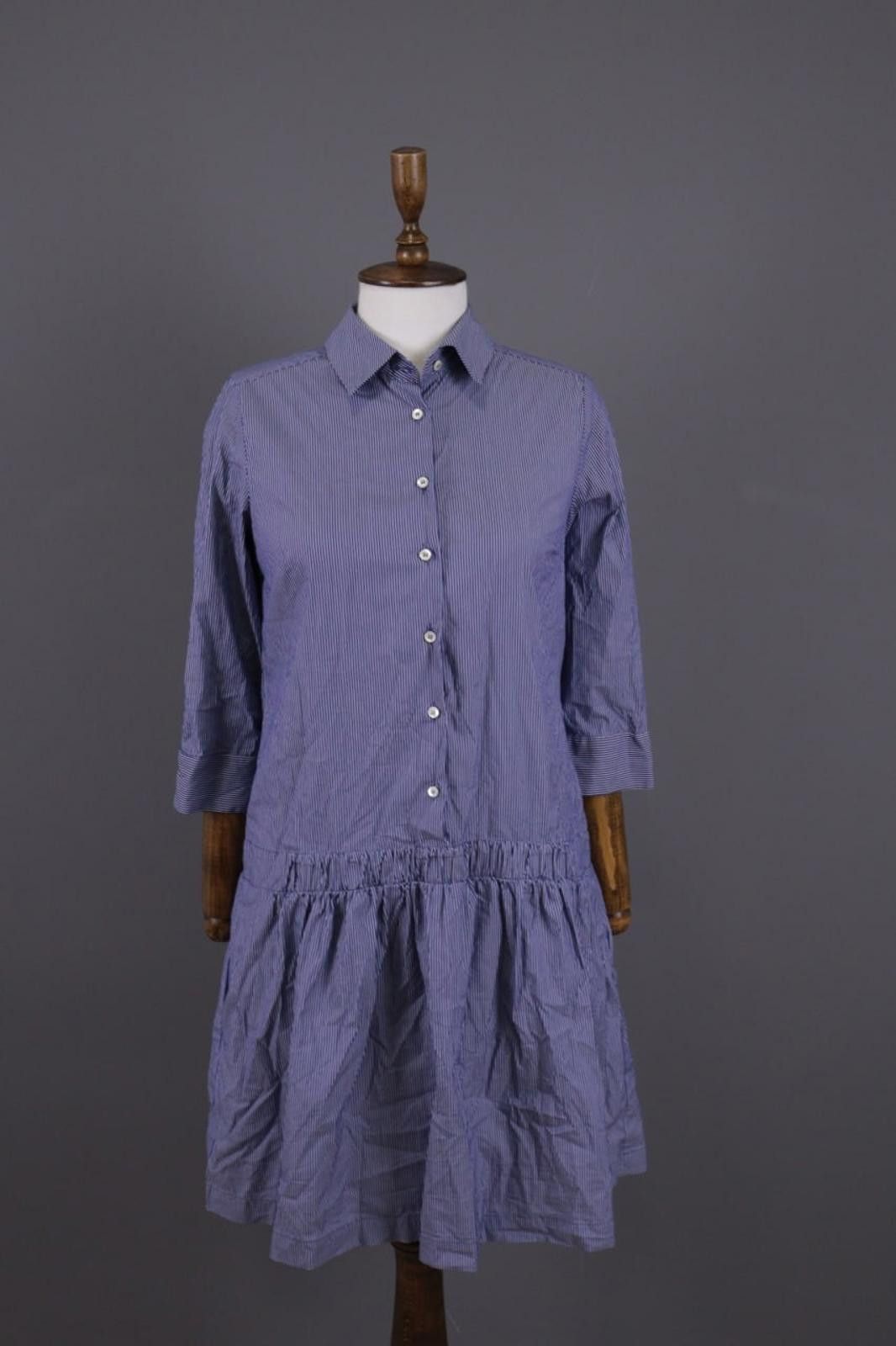 Designer Rosso 35 Genova Blue Pinstripe Henley Shirt Dress Size 42 Size M / US 6-8 / IT 42-44 - 1 Thumbnail