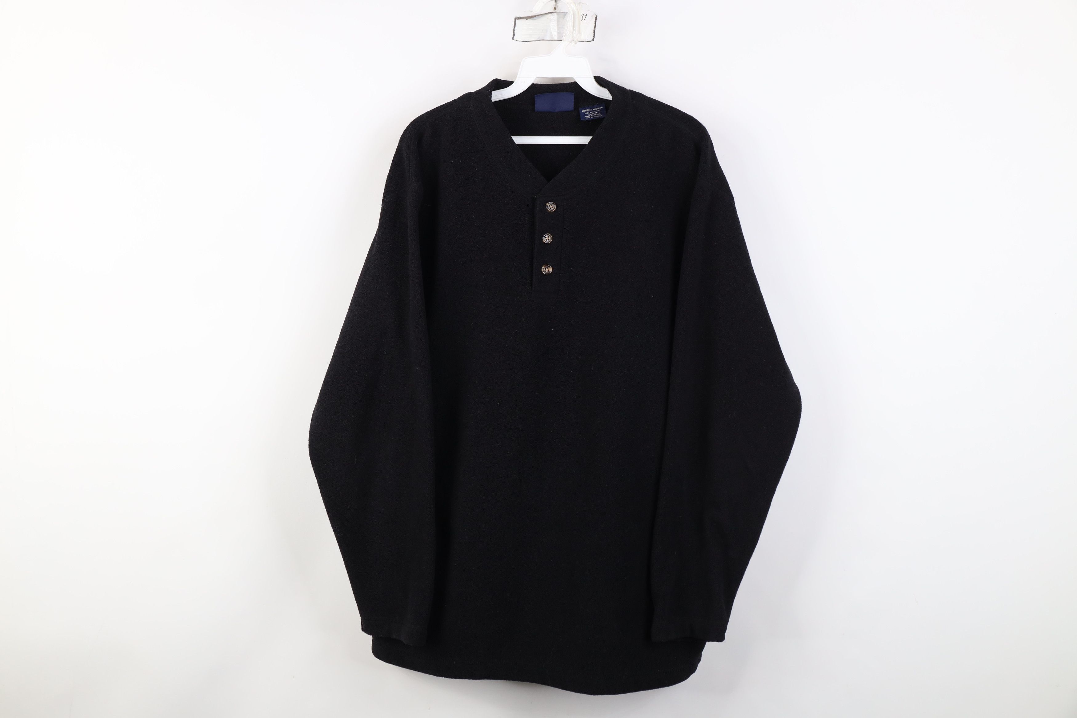 Vintage Vintage 90s Streetwear Blank Fleece Henley Sweater Black Size US M / EU 48-50 / 2 - 1 Thumbnail
