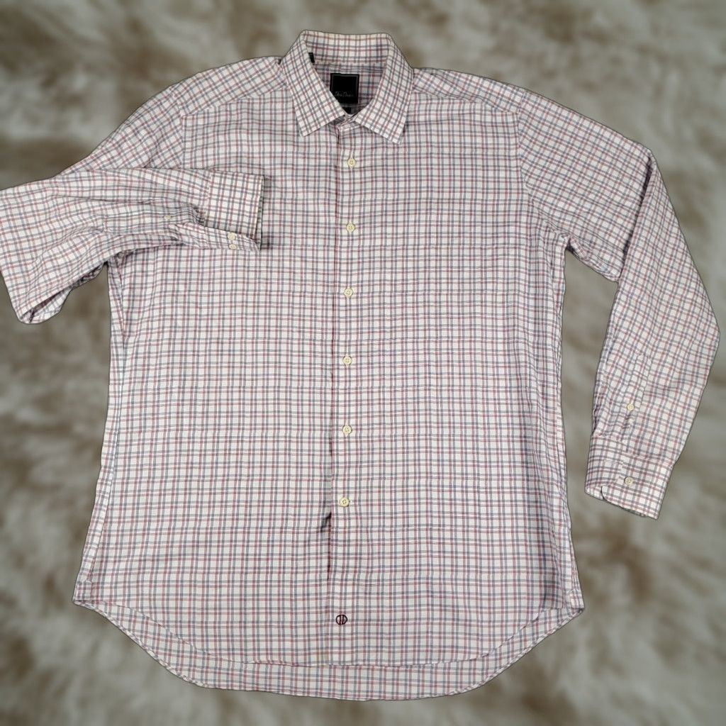 David Donahue David Donahue Shirt Mens 17.5 Red Plaid Dress Button Up Long Sleeve City: Business Casual Workwear Wedding 100% Cotton Shirt Mens Size 48R - 1 Thumbnail