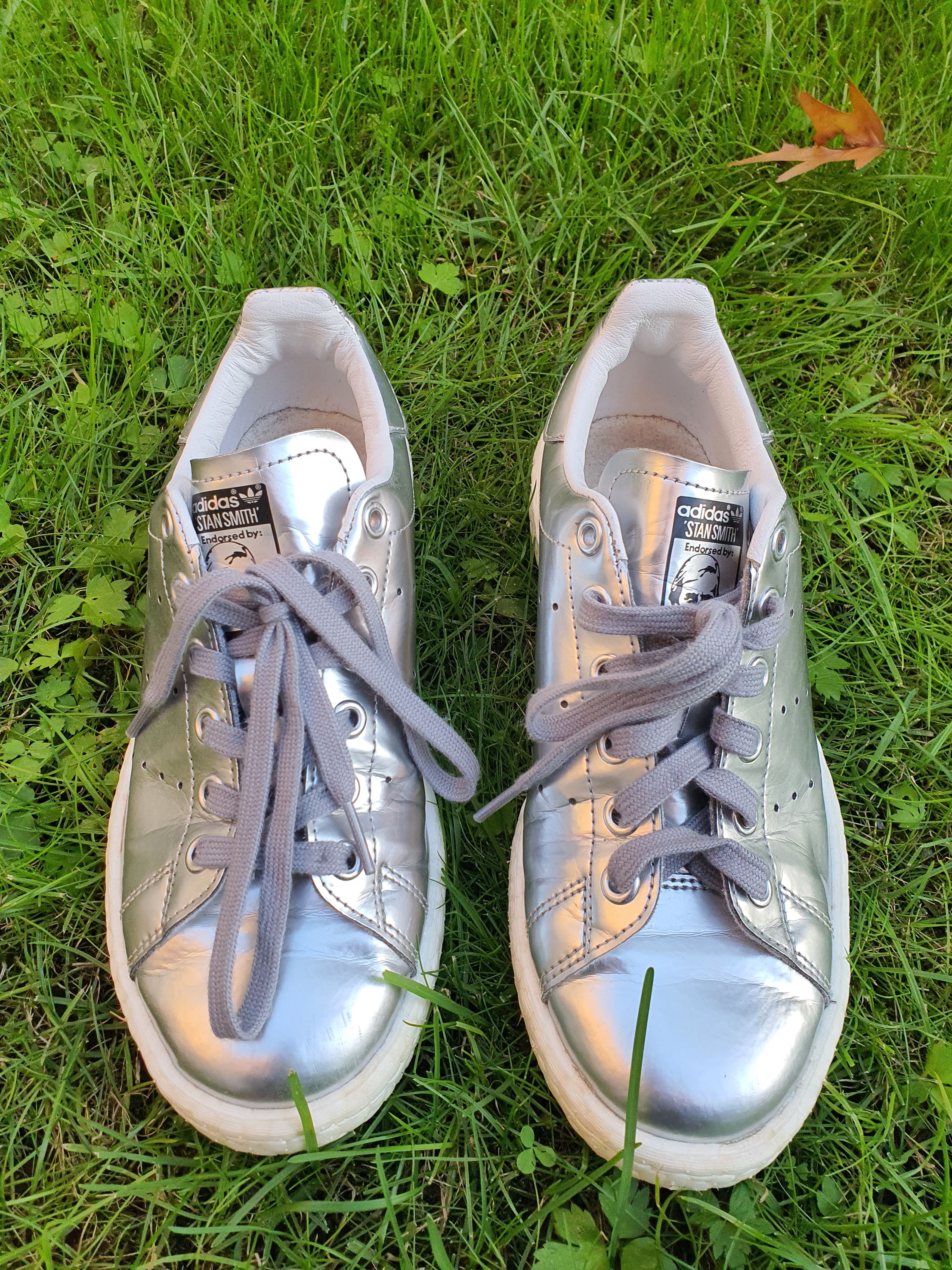 Adidas Stan Smith Boost Womens Silver Leather Trainers 6