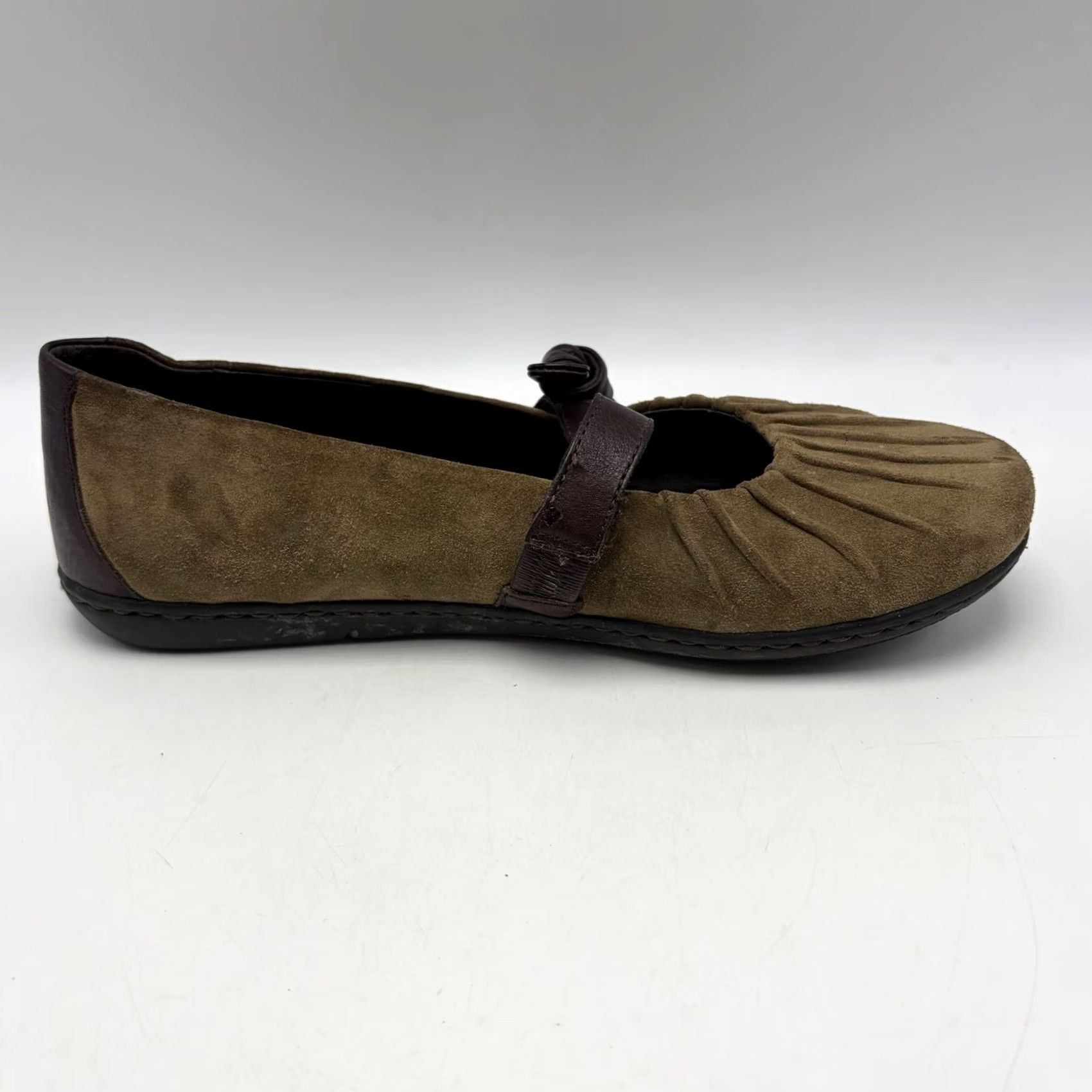 Born Born Womens 9 Brown Leather Mary Jane Flats Ruched Bow Strap Slip On Loafer Size US 7 / IT 37 - 6 Thumbnail