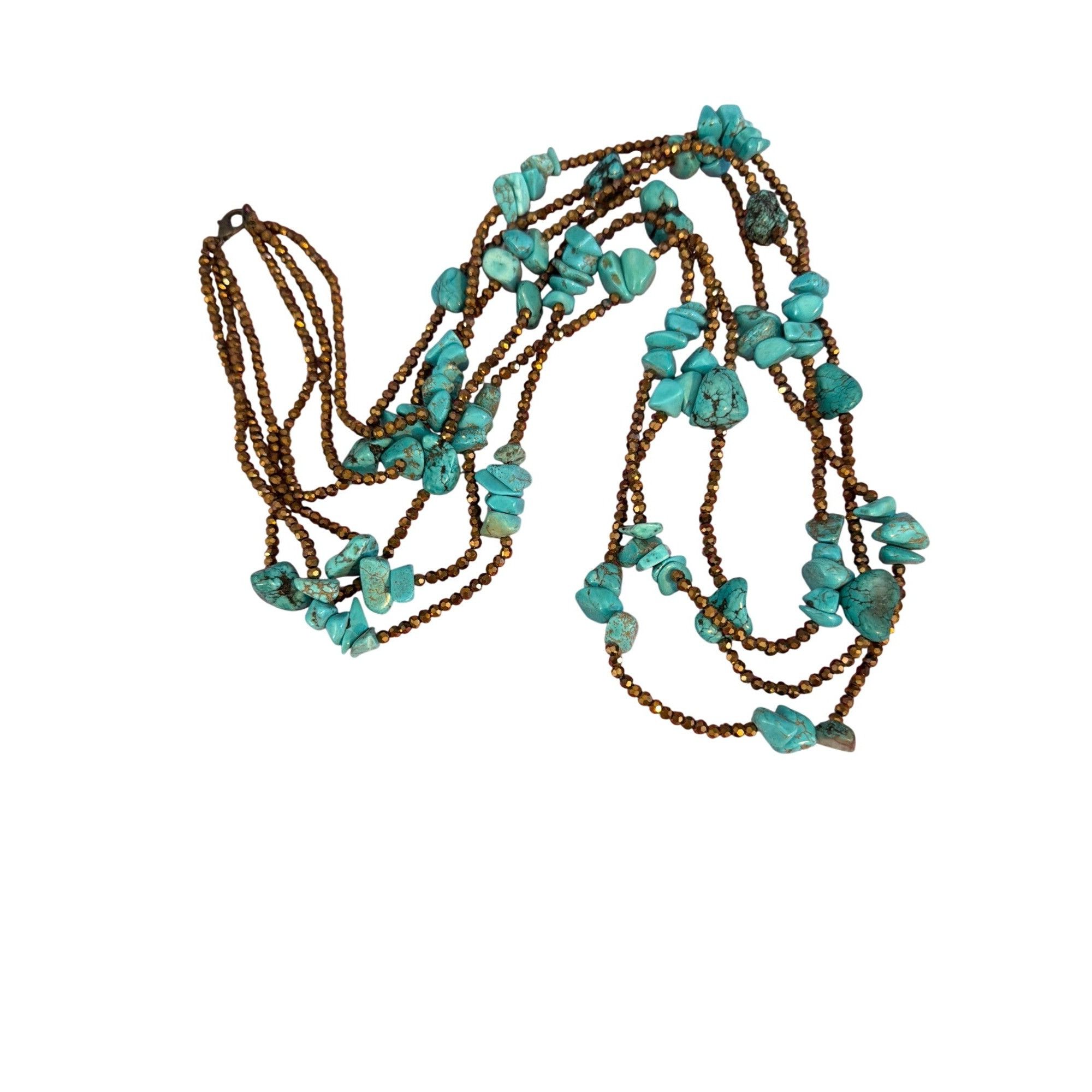 Other Vintage 3 Strand Bronze Tone Turquoise Bead Necklace Layer 3 Size ONE SIZE - 3 Thumbnail