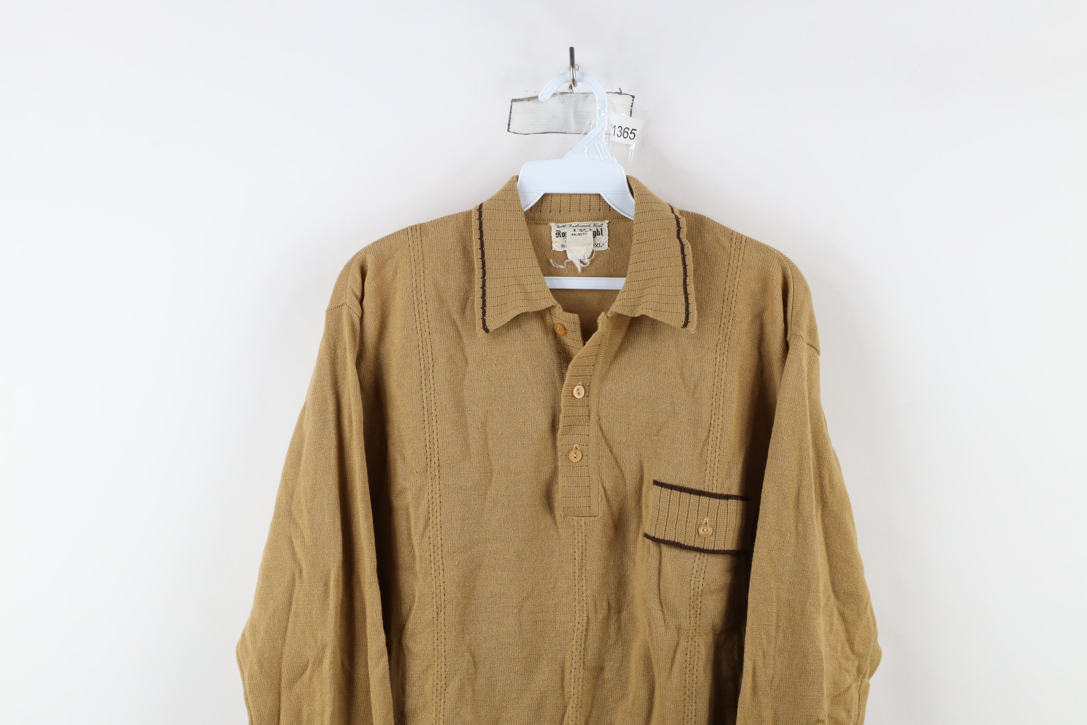 Vintage Vintage 60s 70s Rockabilly Collared Pullover Sweater Brown Size US XL / EU 56 / 4 - 2 Thumbnail