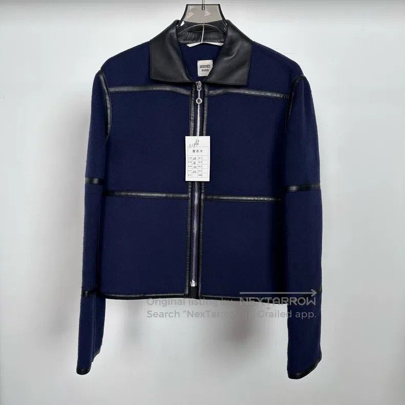 Hermes Hermes Navy Blue Leather Patch Cashmere Short Coat Size XS / US 0-2 / IT 36-38 - 2 Thumbnail