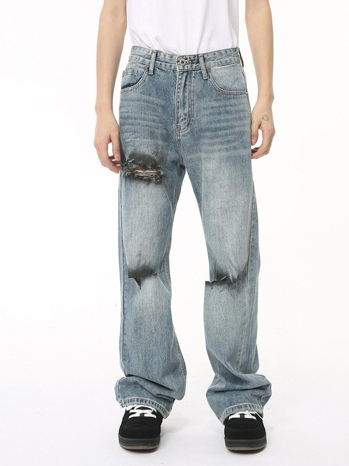 Vintage Painted Ripped Distressed Straight Flared Men Denim Jeans Size US 32 / EU 48 - 1 Thumbnail