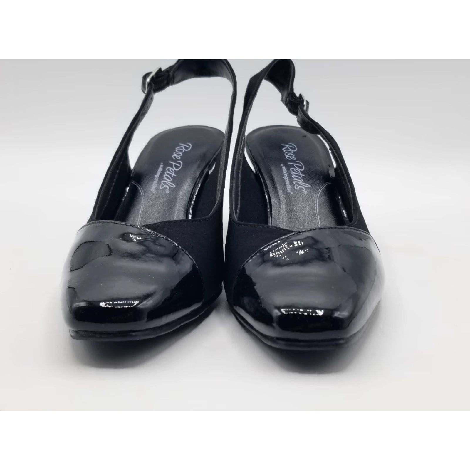 Vintage ROSE PETALS by Walking Cradles Ramona Black W Slingback Pumps - Size 6, Mid Heel, Buckle, Silver-Tone Accent, Women, Heel Shoes Size US 6 / IT 36 - 6 Thumbnail