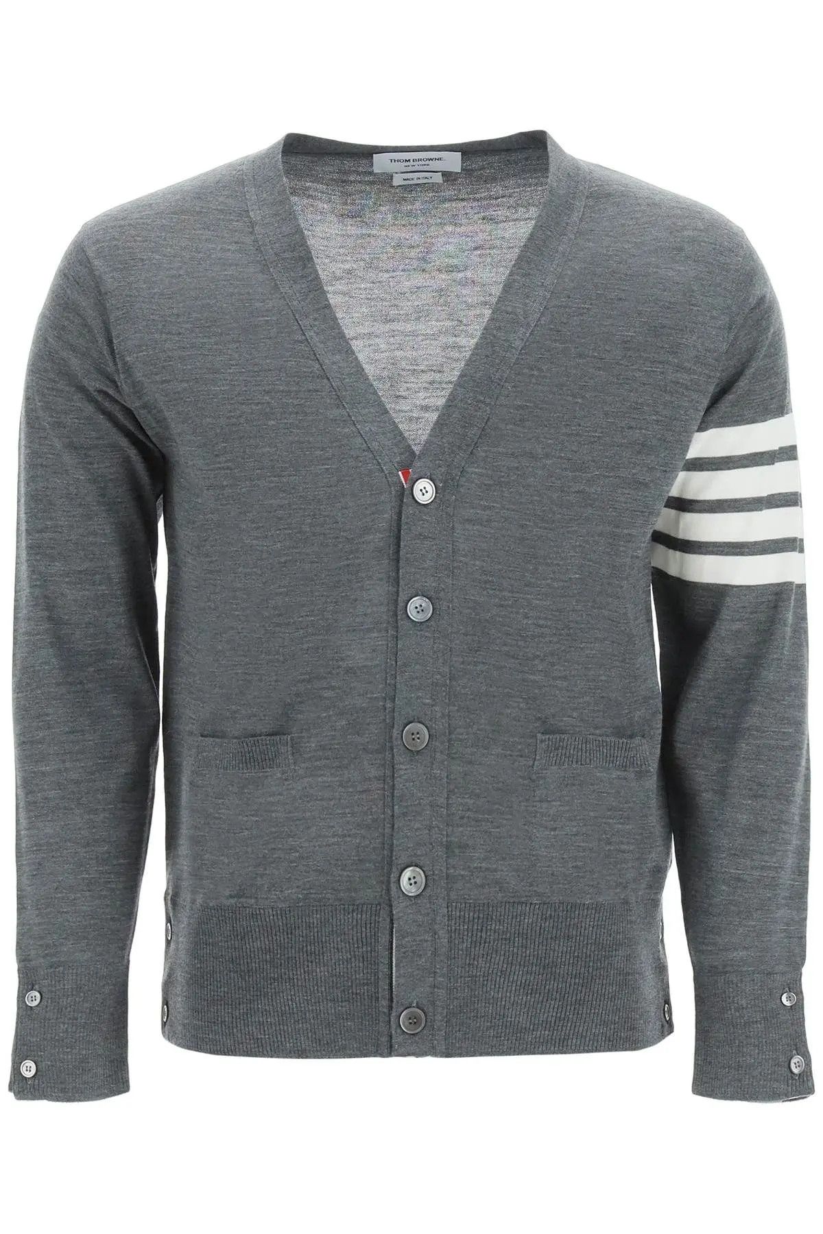 image of Thom Browne O1S22I1N0324 4-Bar Cardigan In Grey, Men's (Size Small)